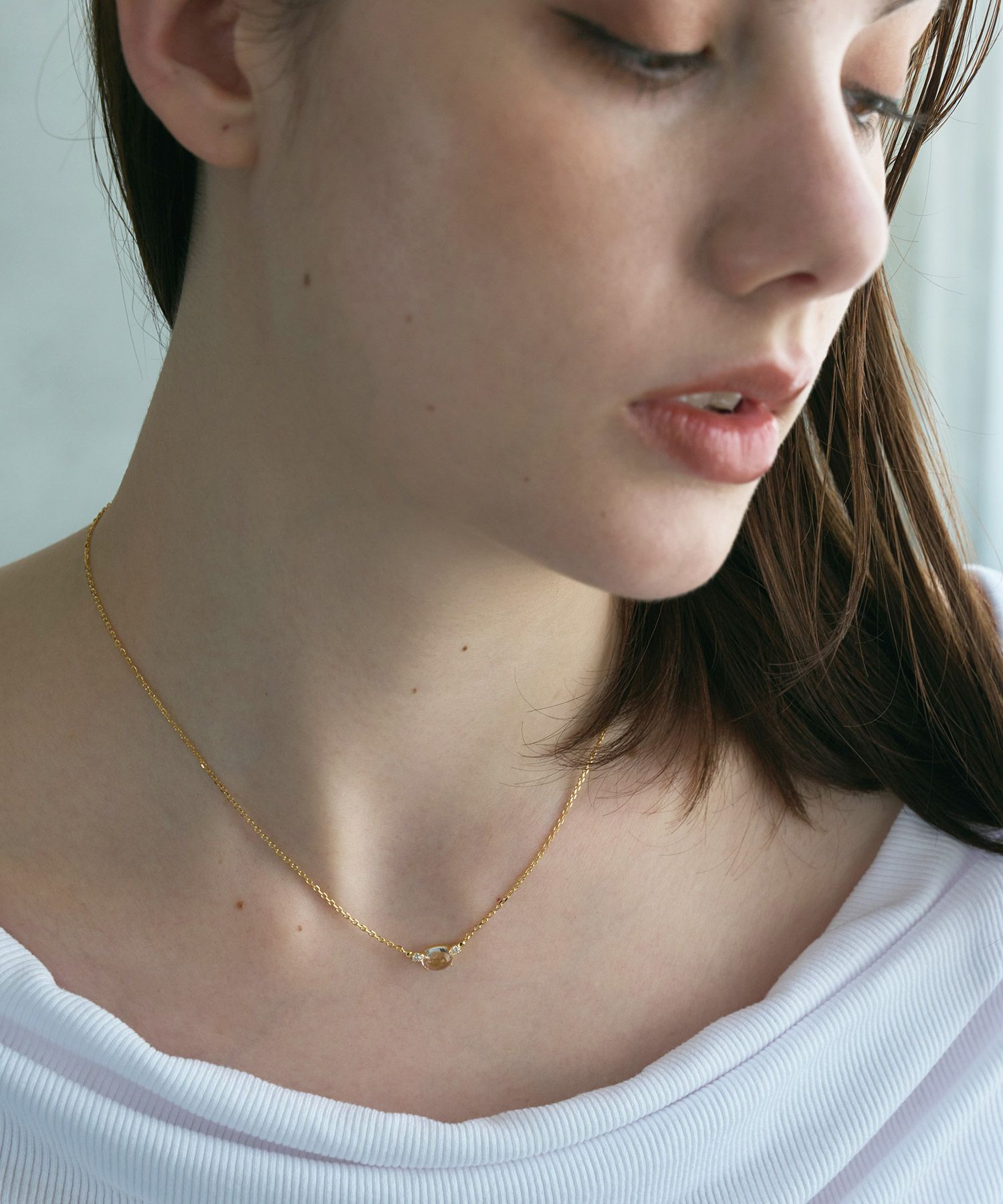 [SV925]オーバルフロートクリスタルネックレス