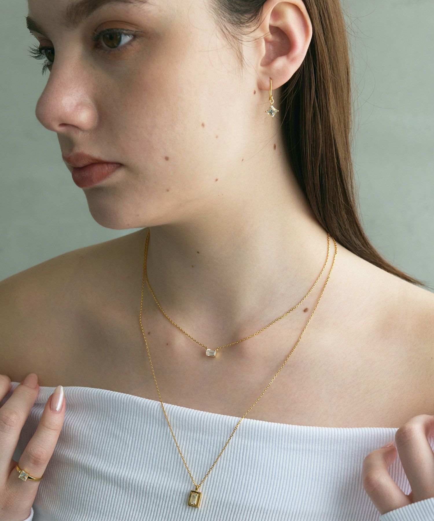 [SV925]レクタングルクリスタルネックレス