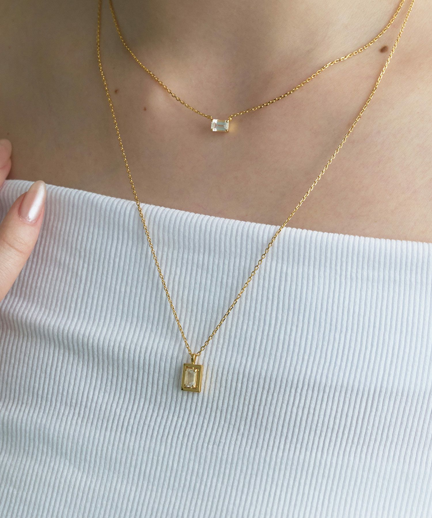 [SV925]レクタングルフレームクリスタルネックレス