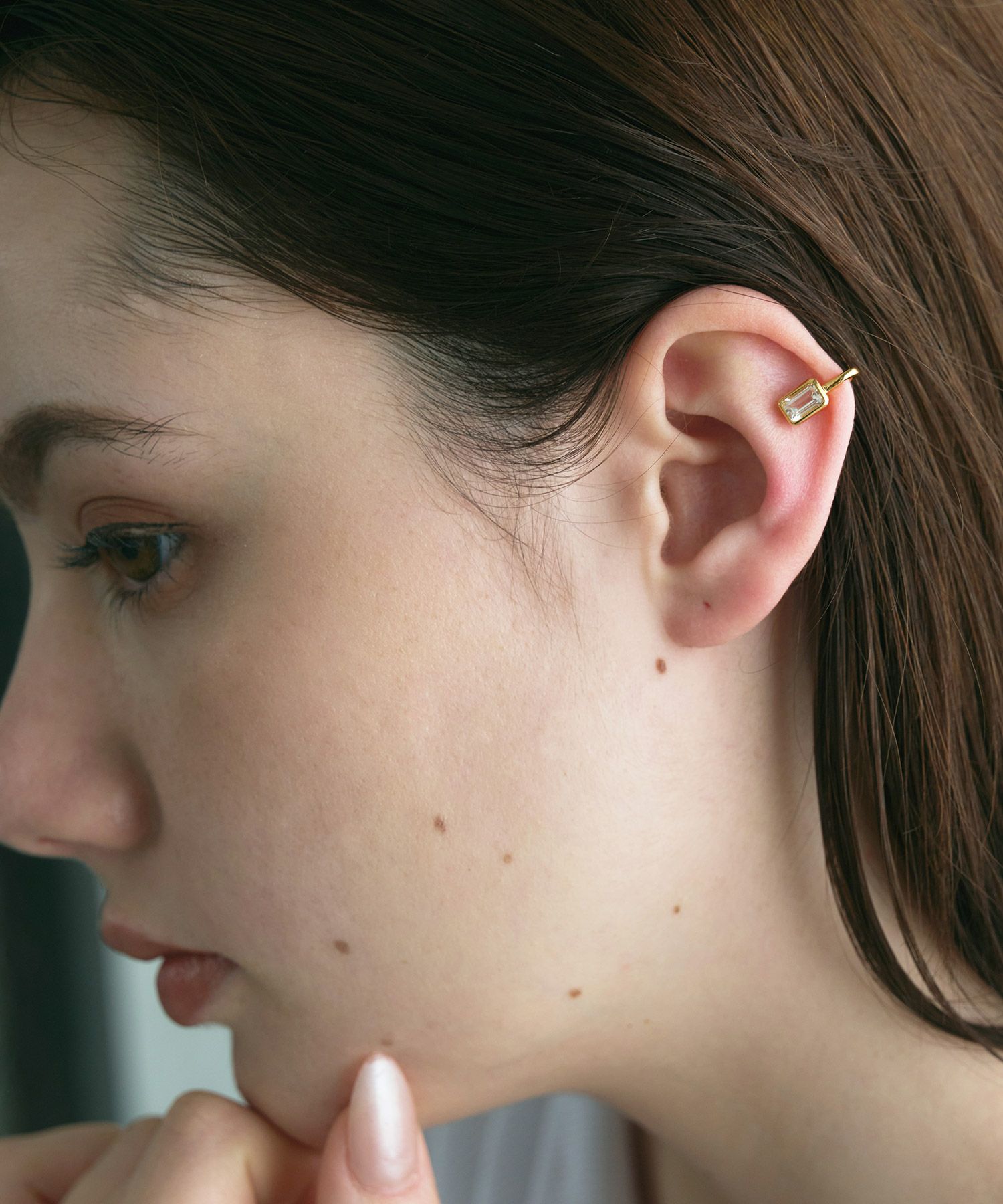 [SV925]レクタングルクリスタルイヤーカフ