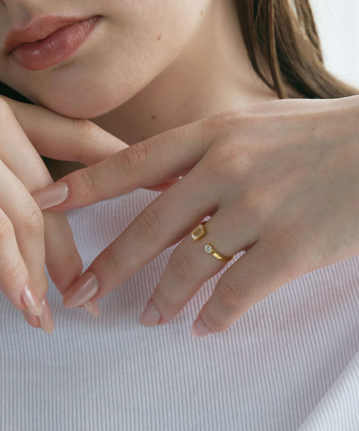 [SV925]レクタングルクリスタルオープンリング