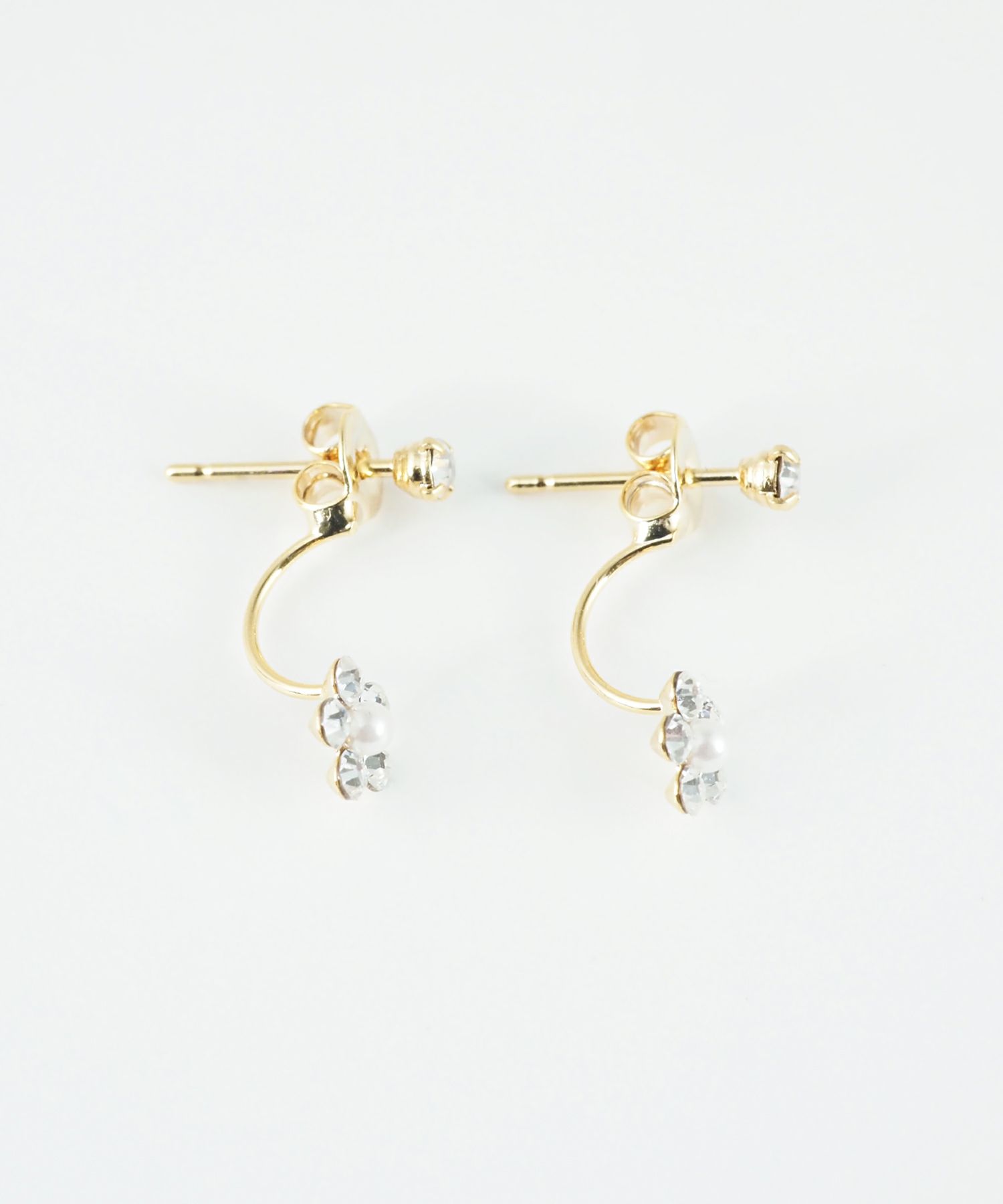 フラワーラインストーンバックキャッチピアス