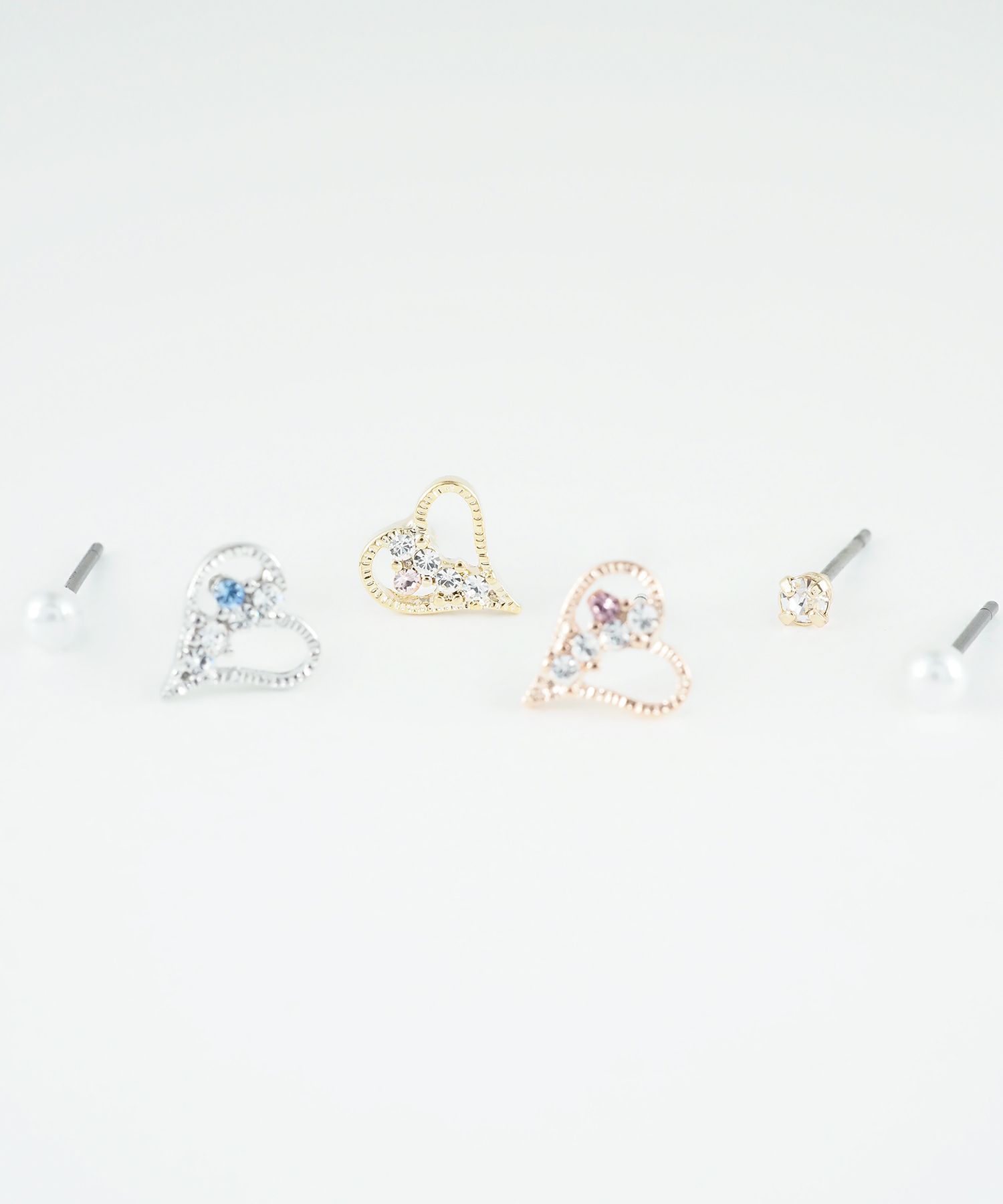 ハートビジューセットチタンポストピアス