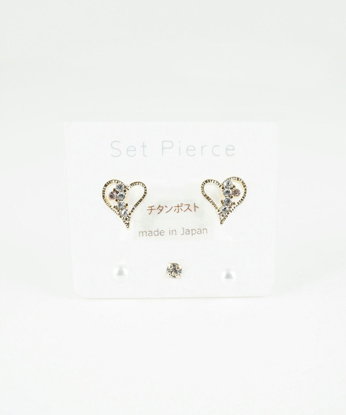 ハートビジューセットチタンポストピアス