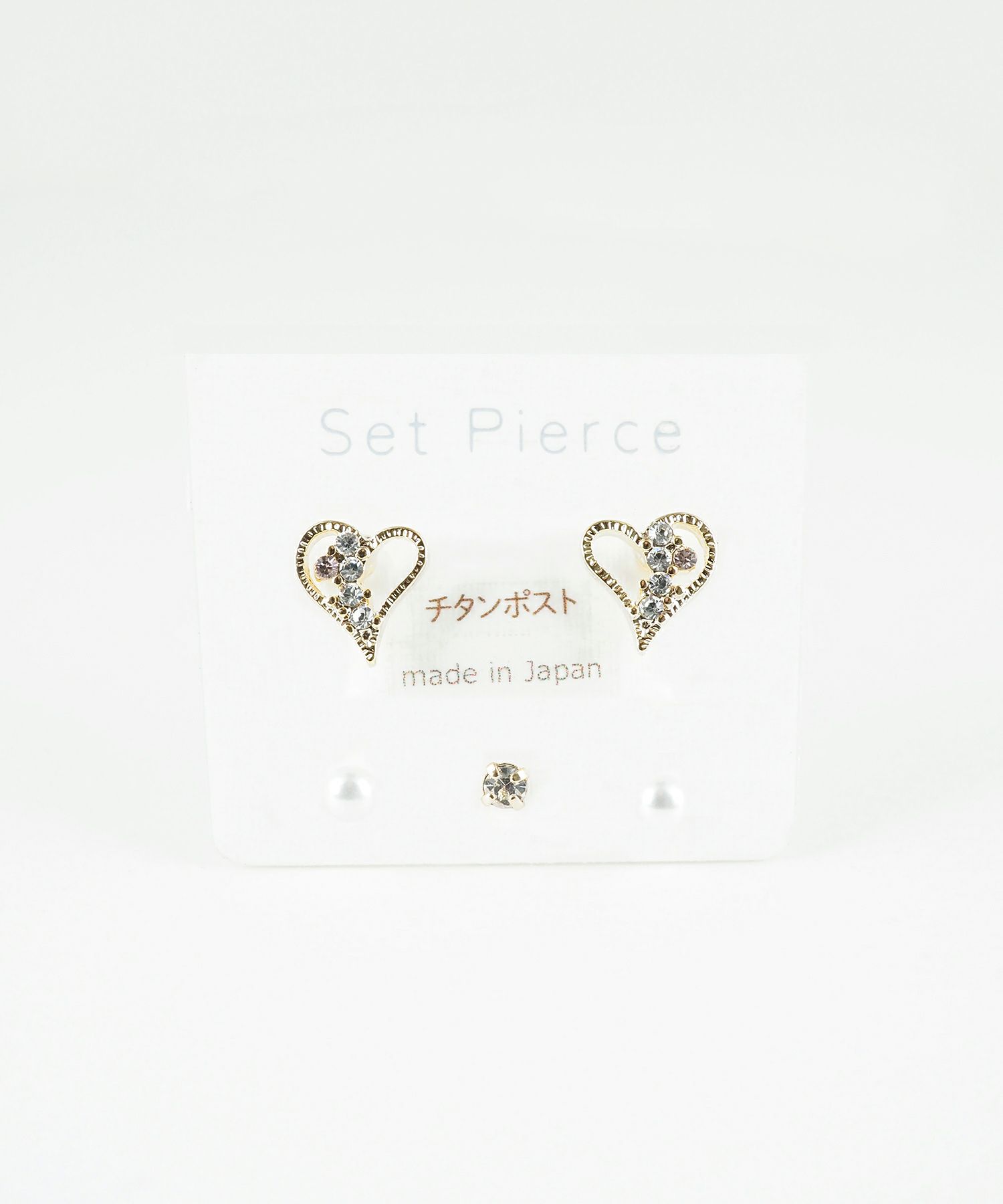 ハートビジューセットチタンポストピアス