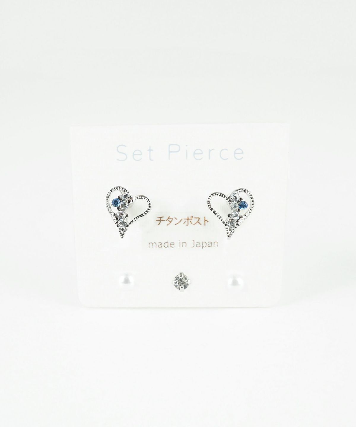 ハートビジューセットチタンポストピアス