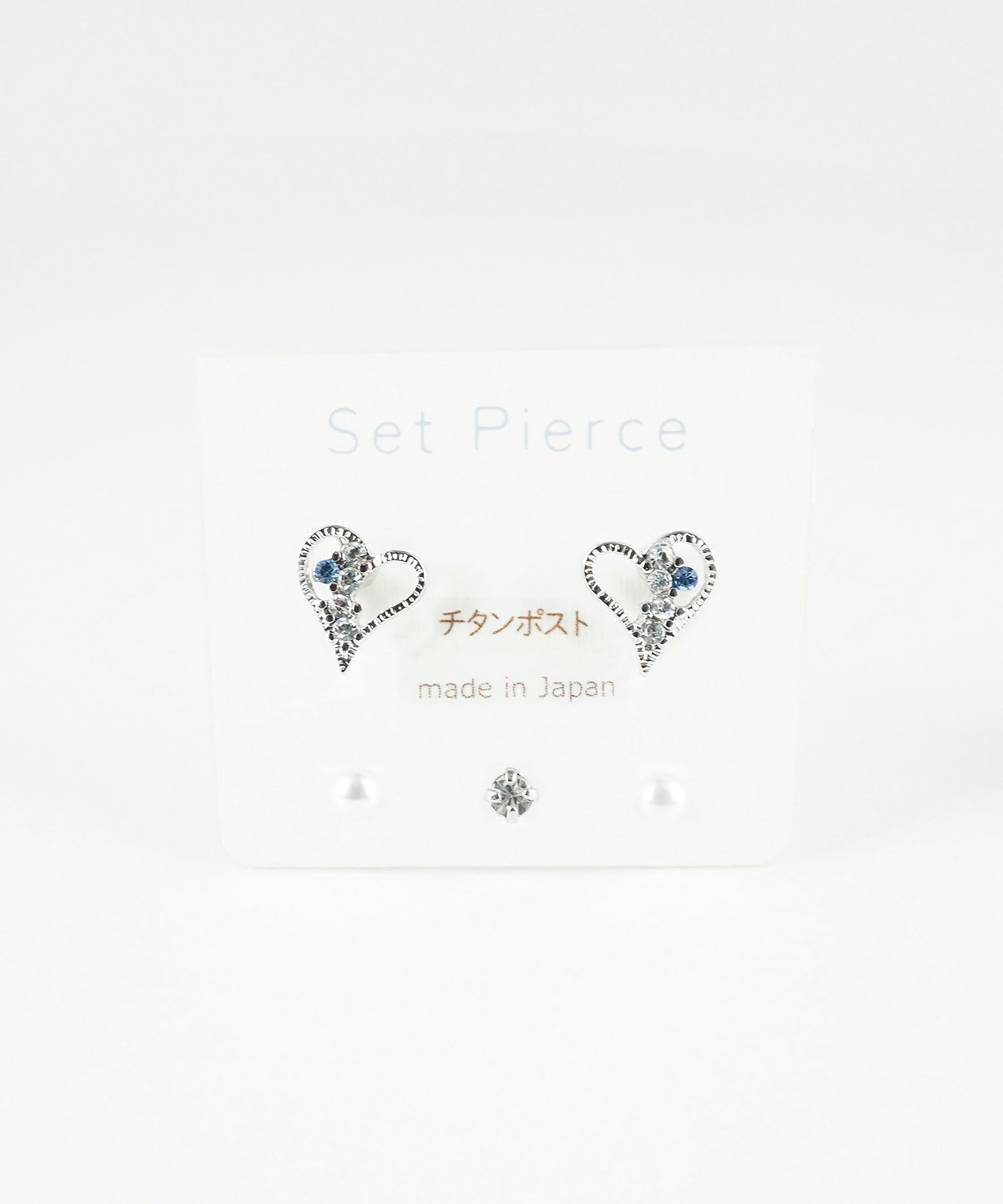 ハートビジューセットチタンポストピアス