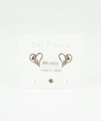 ハートビジューセットチタンポストピアス