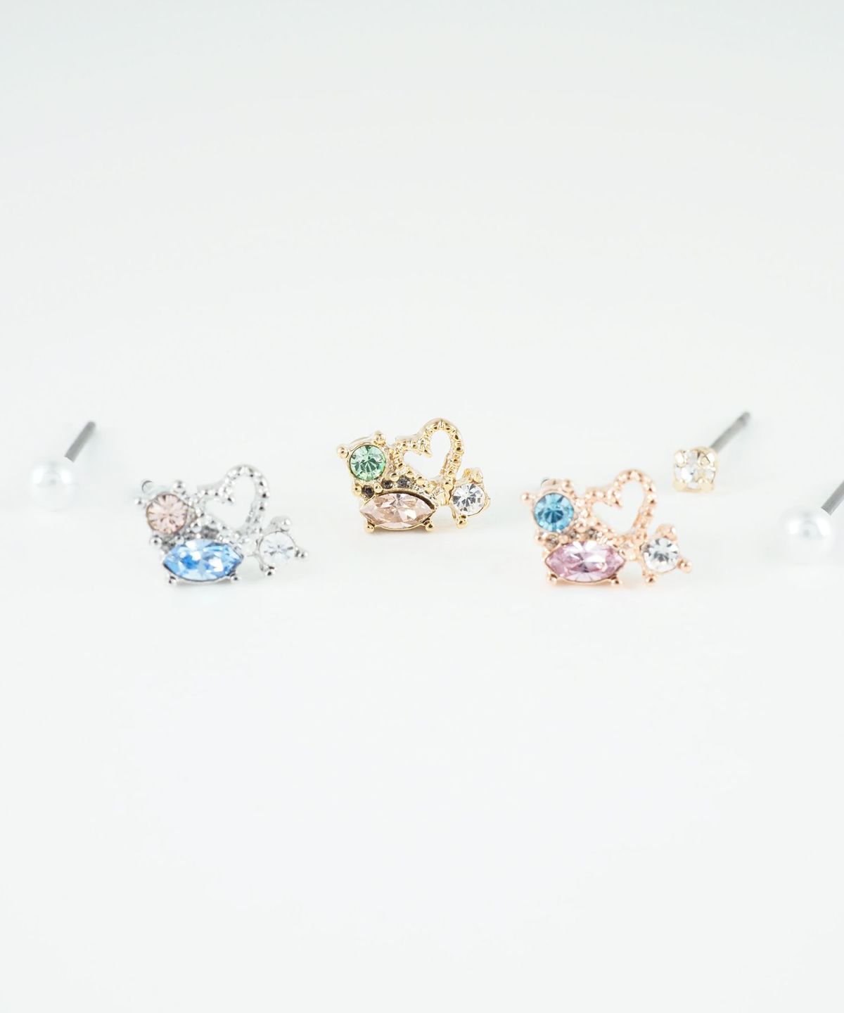 プチハートビジューセットチタンポストピアス