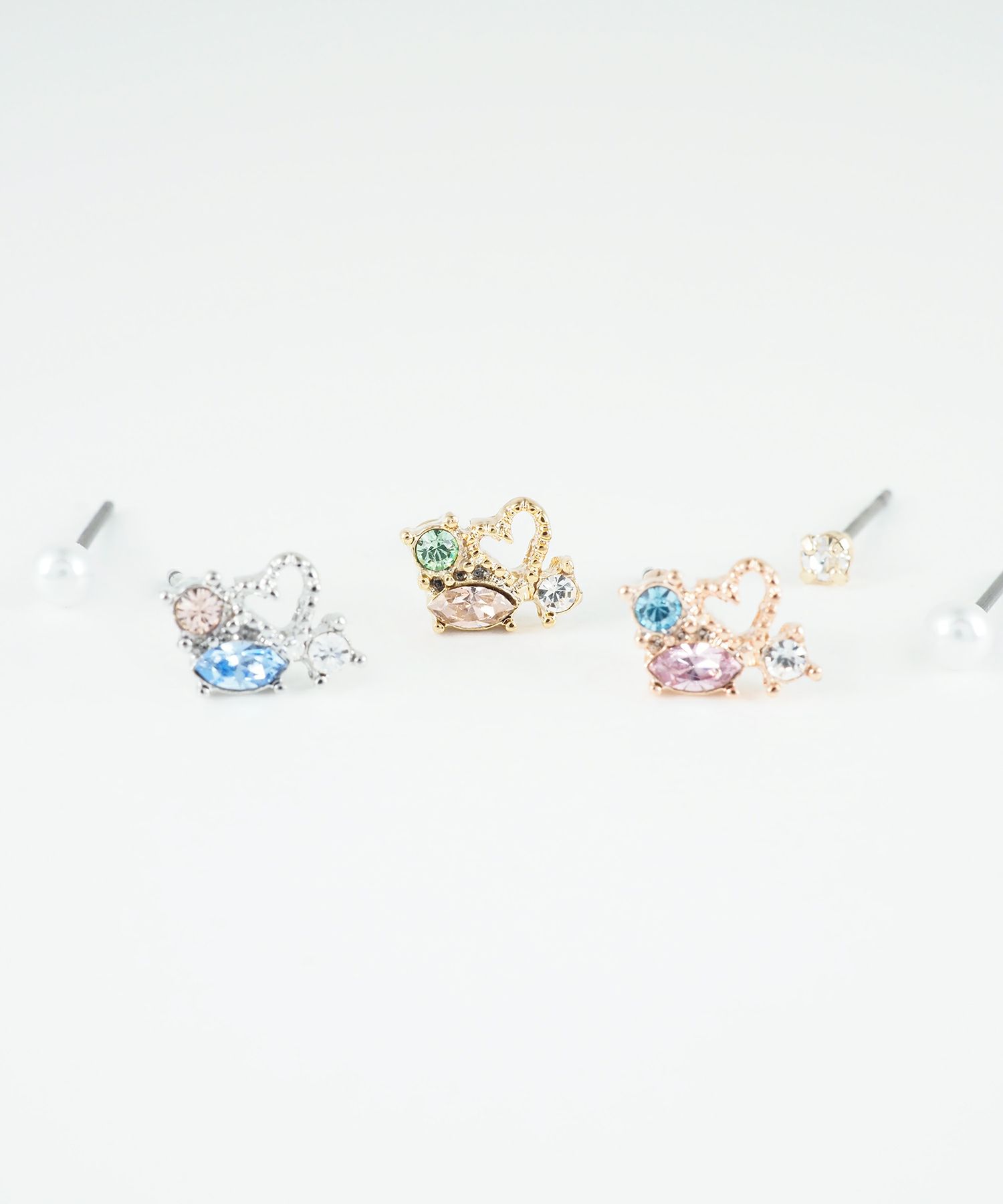 プチハートビジューセットチタンポストピアス