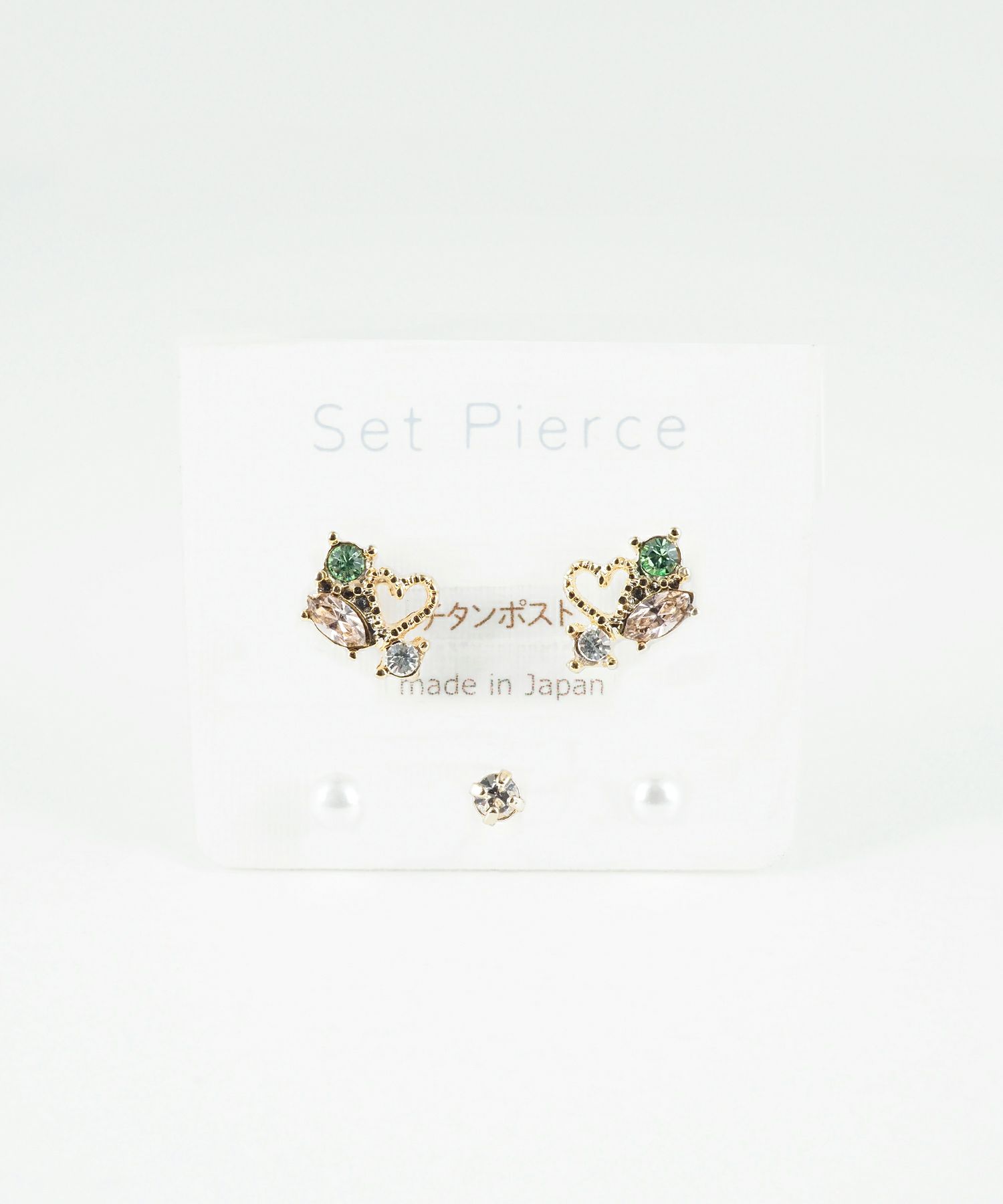 プチハートビジューセットチタンポストピアス