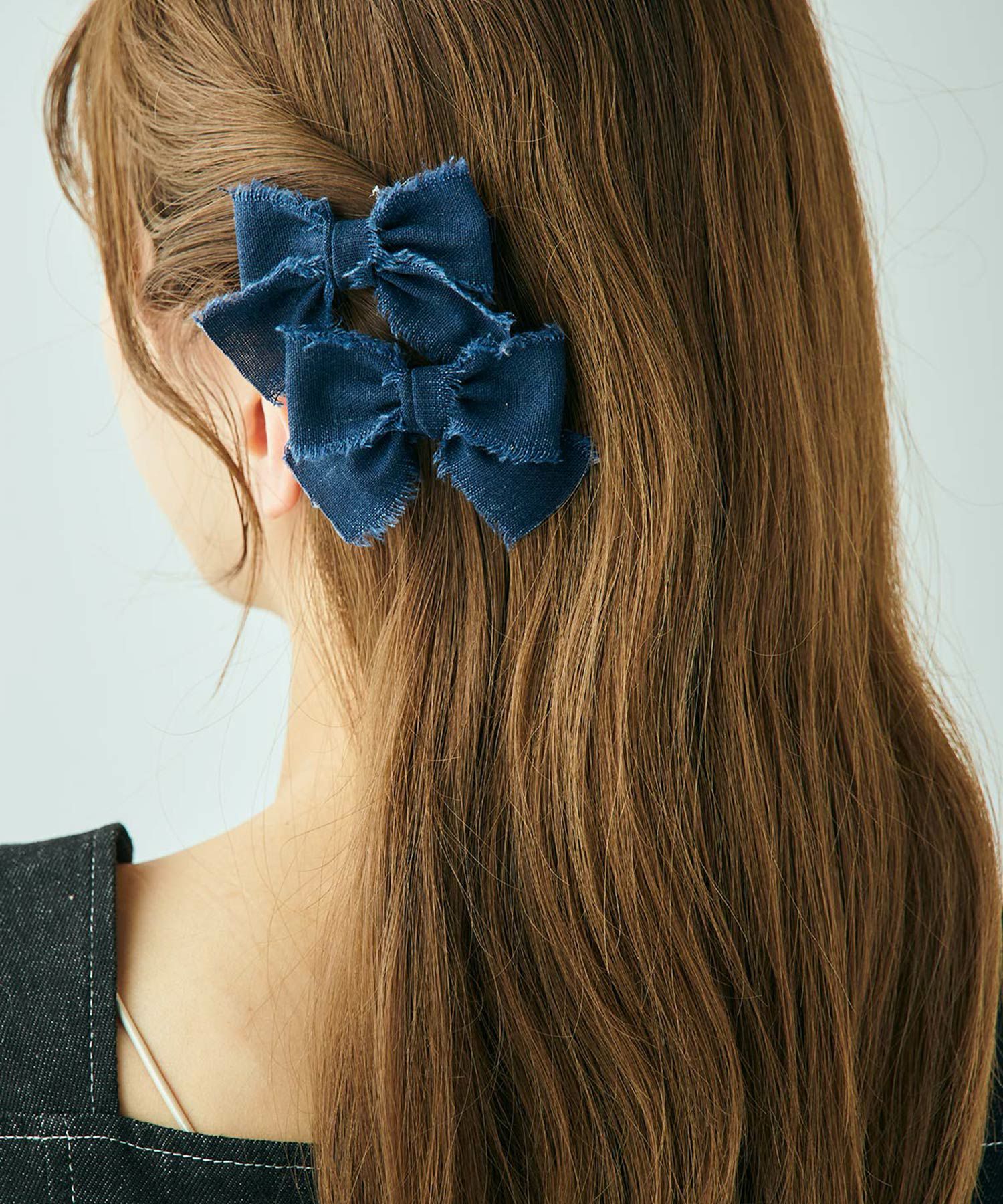 フリンジデニムリボン2Pセットヘアクリップ