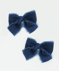 フリンジデニムリボン2Pセットヘアクリップ