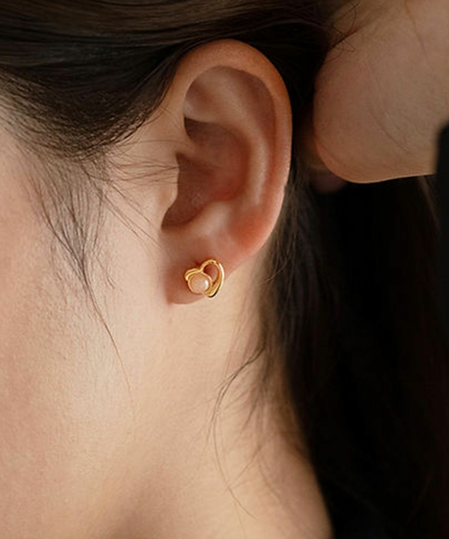 ナチュラルストーンハートドロップサージカルステンレスピアス