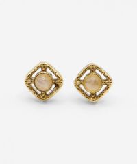 ナチュラルストーンアンティークスクエアサージカルステンレスピアス