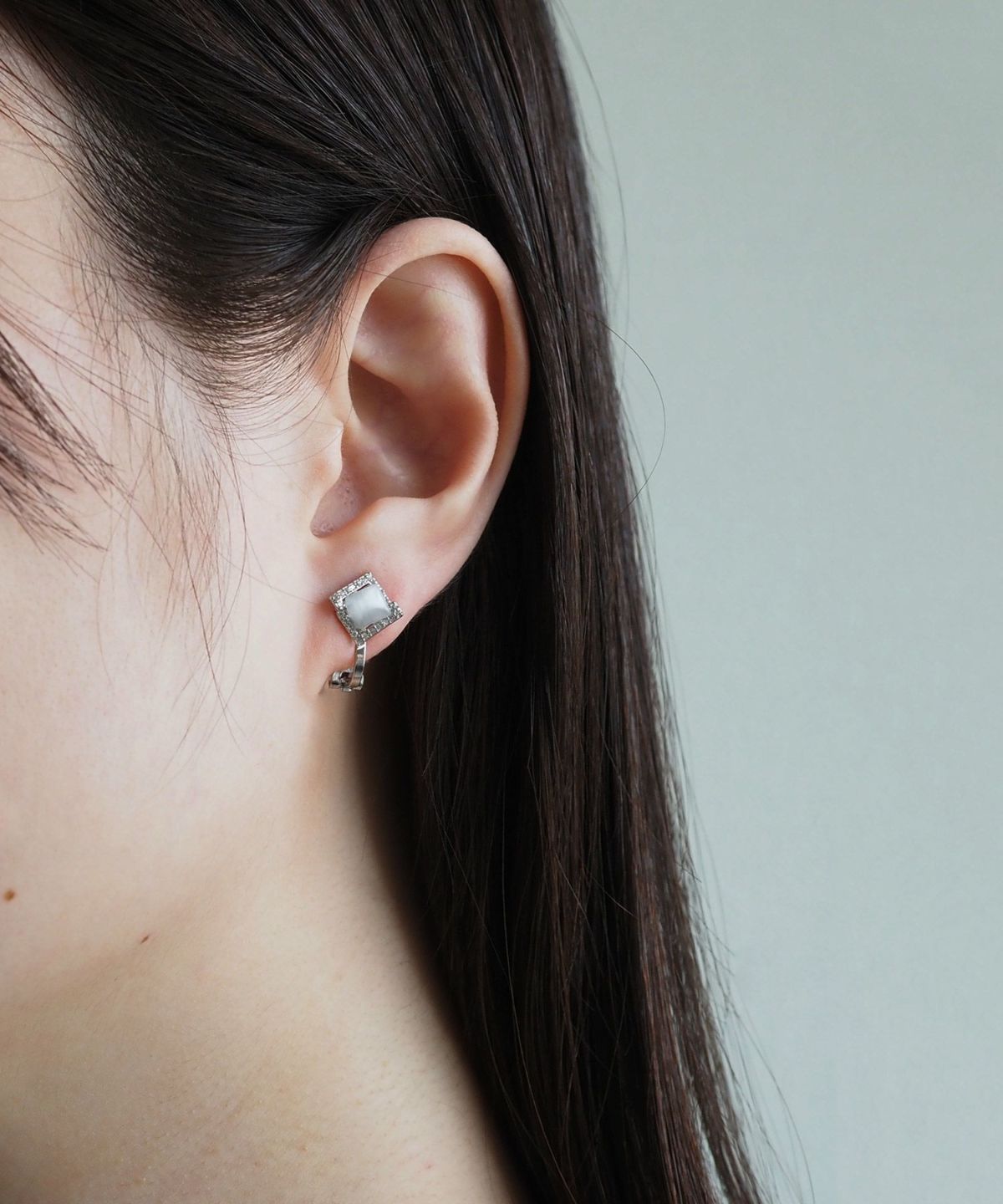 スクエアキャッツアイクリップイヤリング