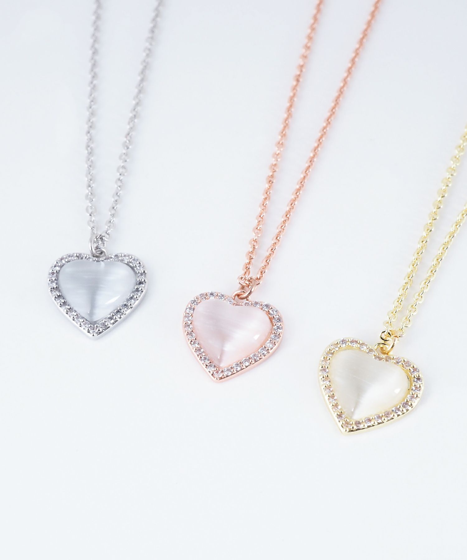 パヴェハートキャッツアイネックレス