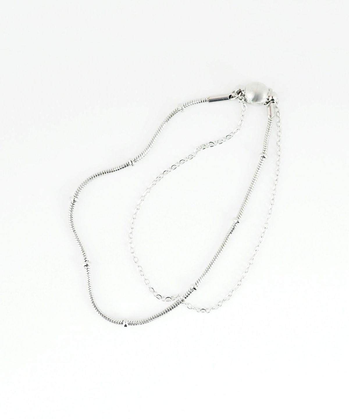 ステーションスネークチェーン2連マグネットステンレスブレスレット