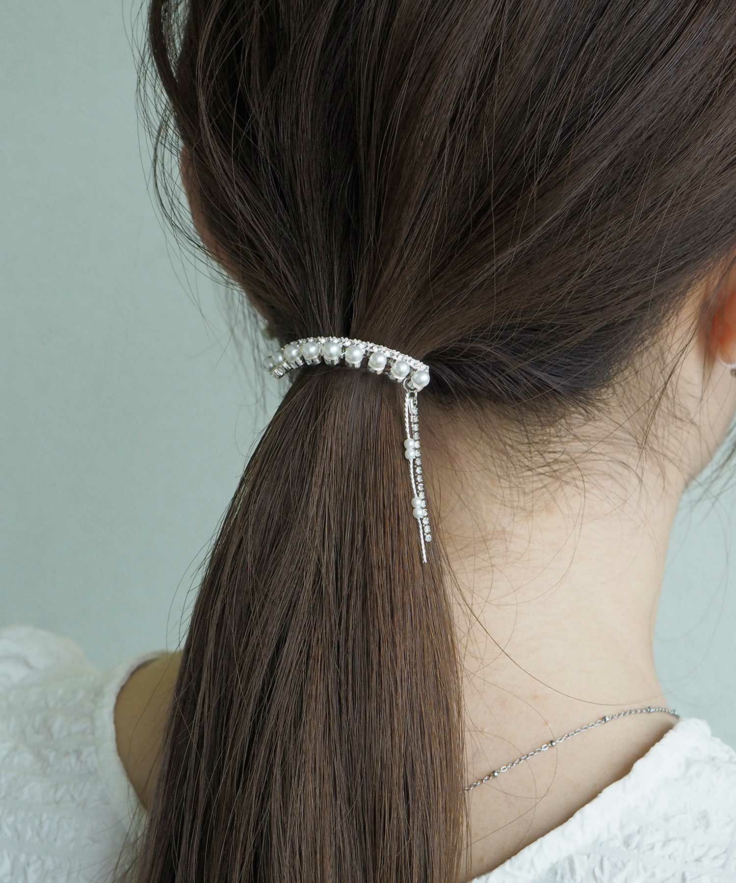 パールラインストーンチェーンポニーフック