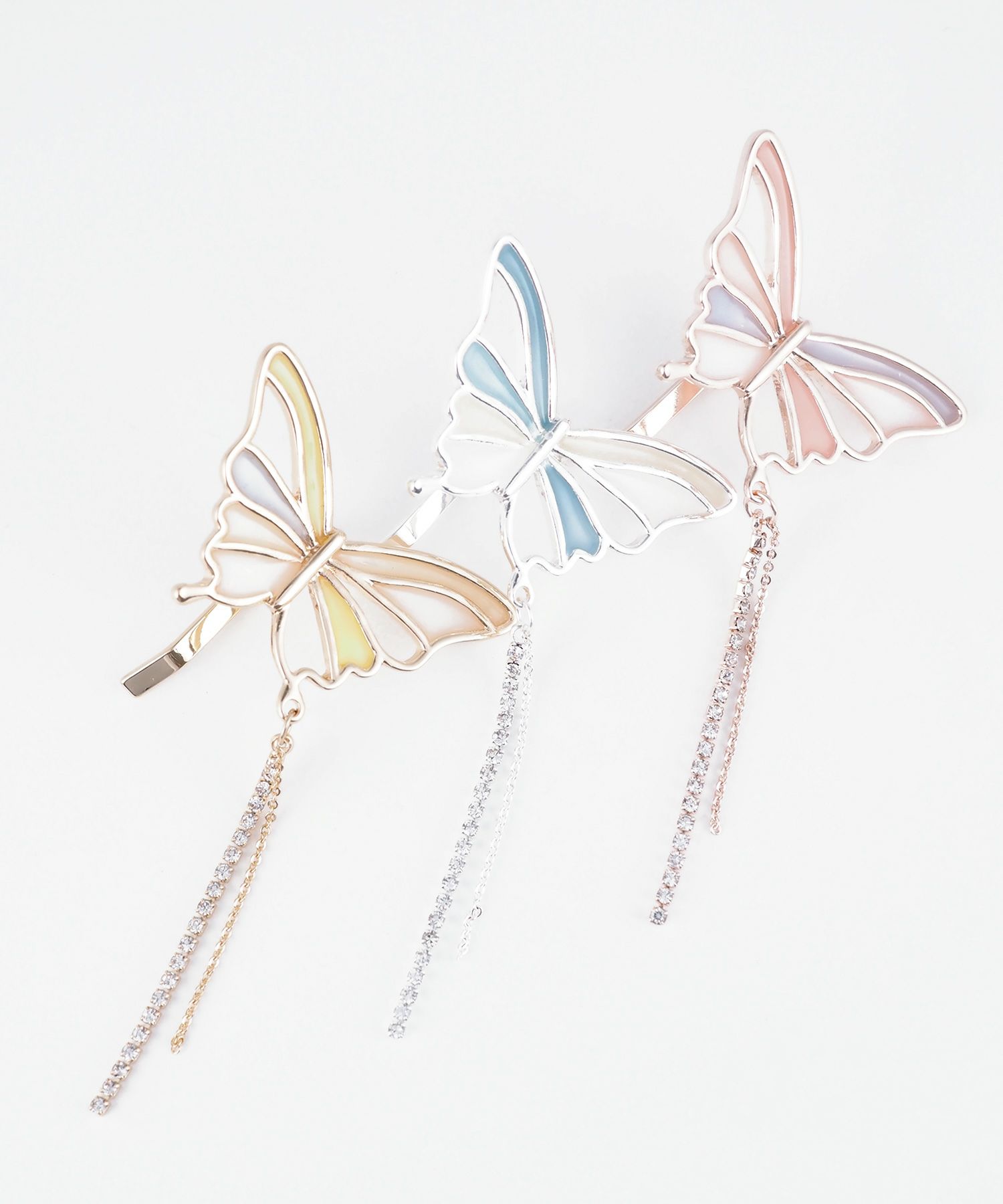 バタフライラインストーンチェーンポニーフック