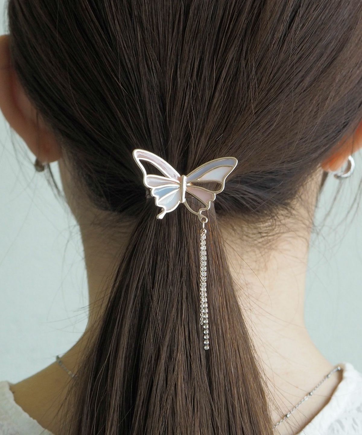 バタフライラインストーンチェーンポニーフック