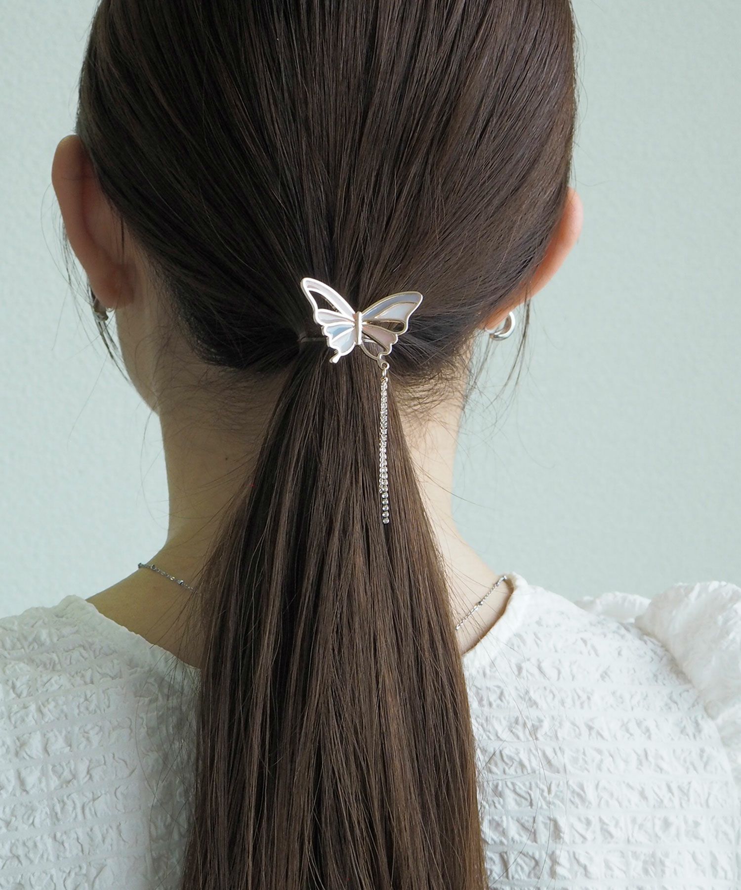 バタフライラインストーンチェーンポニーフック