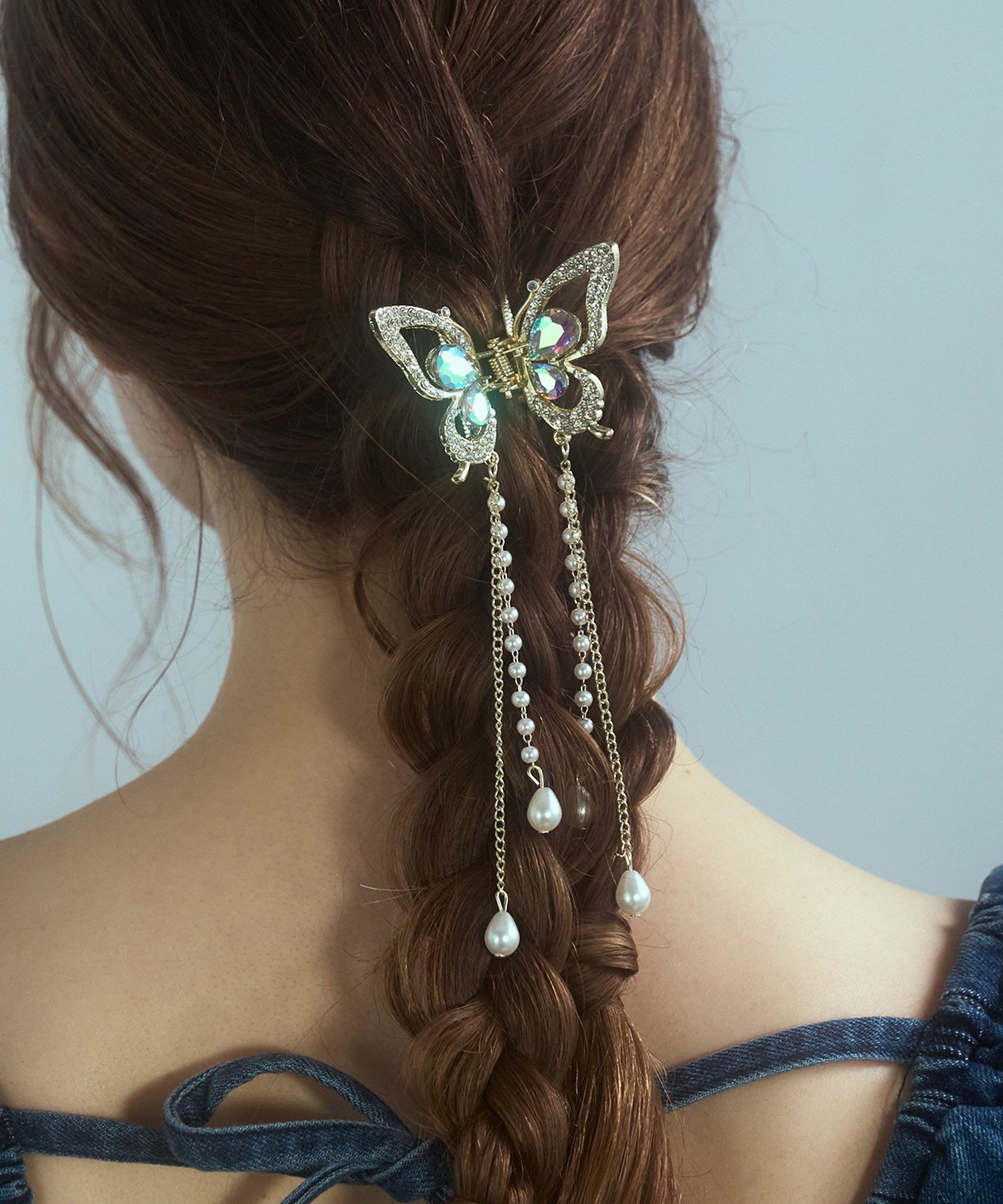 バタフライパールビジューバンスクリップ