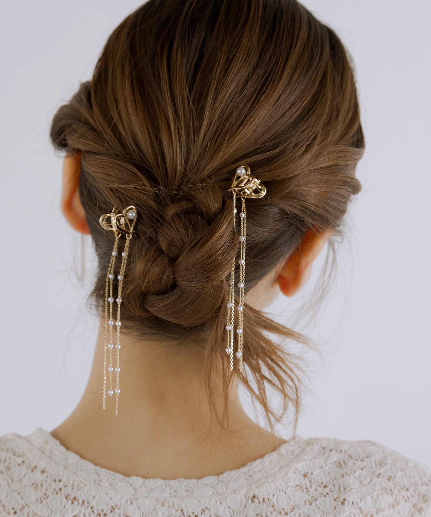 オープンハートチェーン付きミニクリップ2Pセット