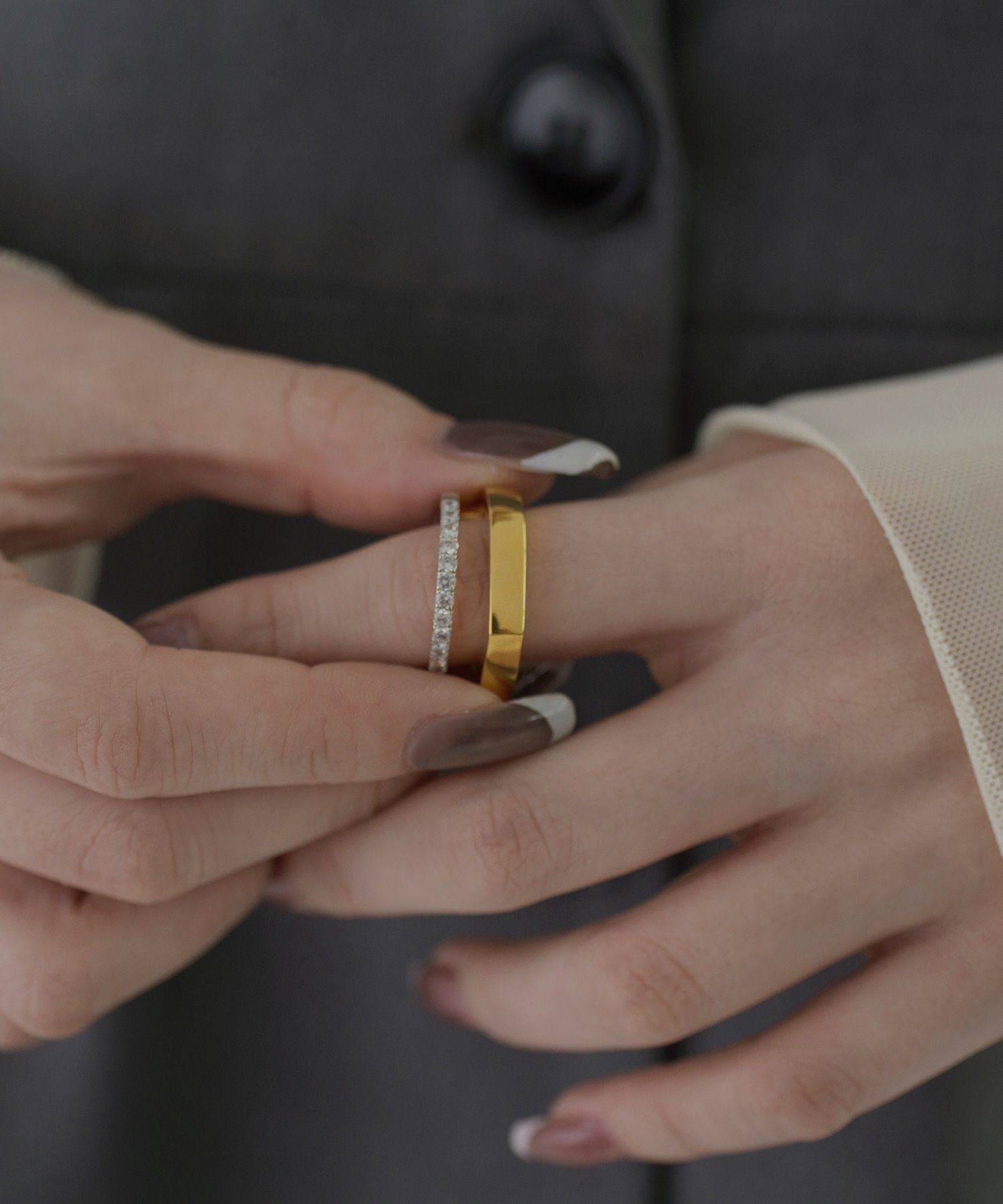 CZ×プレートダブルラインリング【over size ring collection】