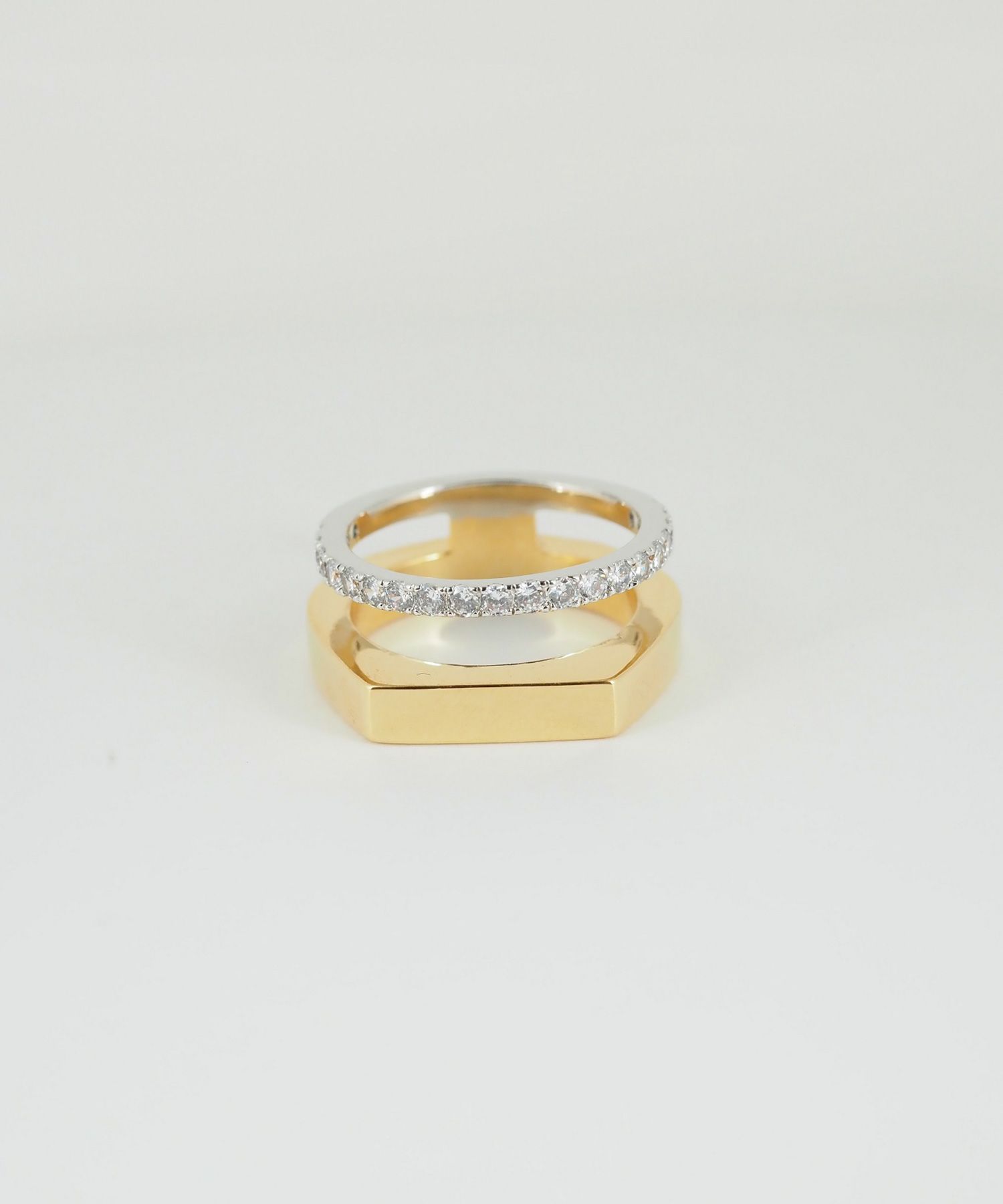 CZ×プレートダブルラインリング【over size ring collection】
