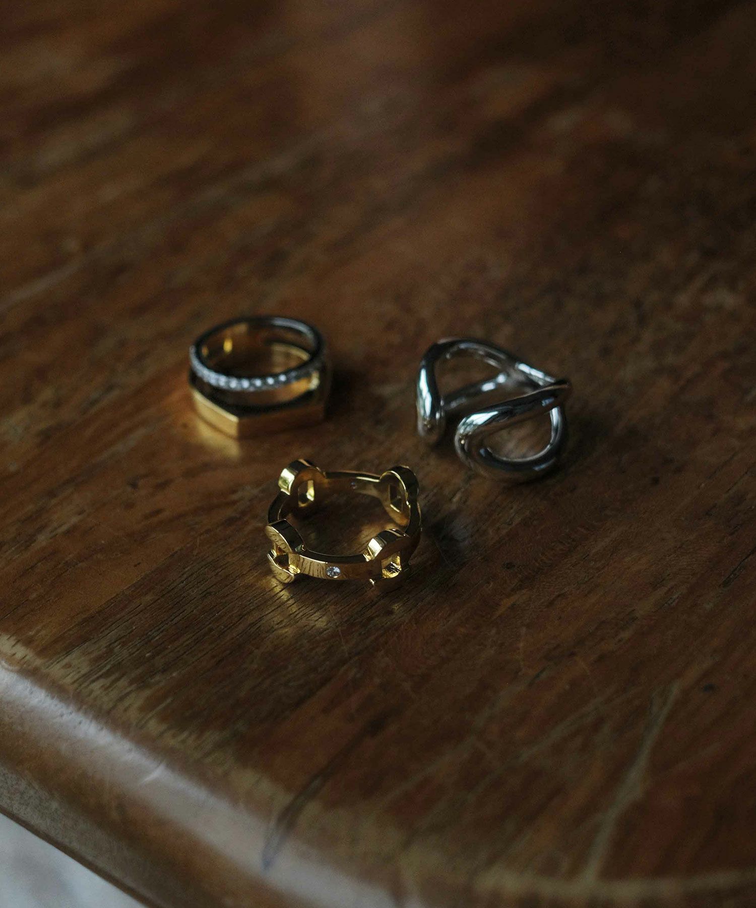 CZ×プレートダブルラインリング【over size ring collection】