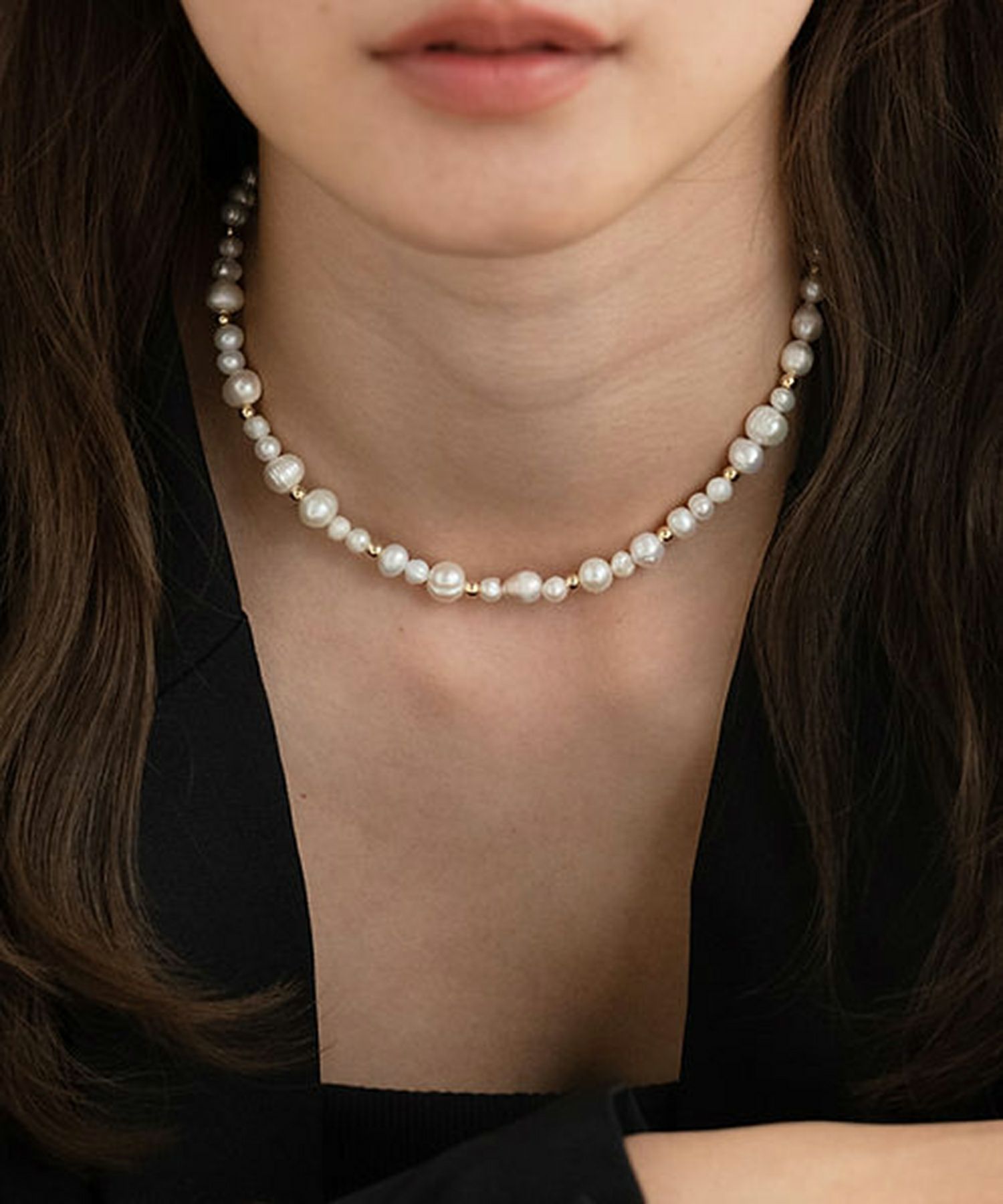 淡水パールメタルボールネックレス