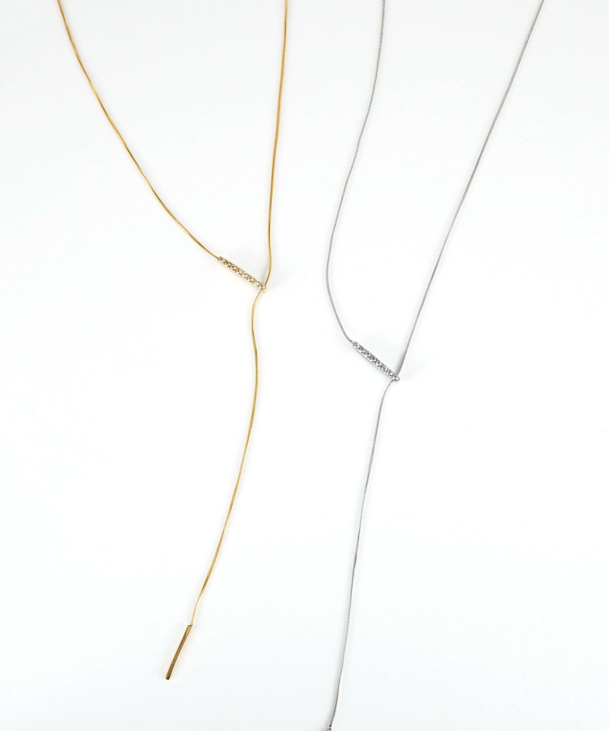 パヴェバーY字サージカルステンレスネックレス