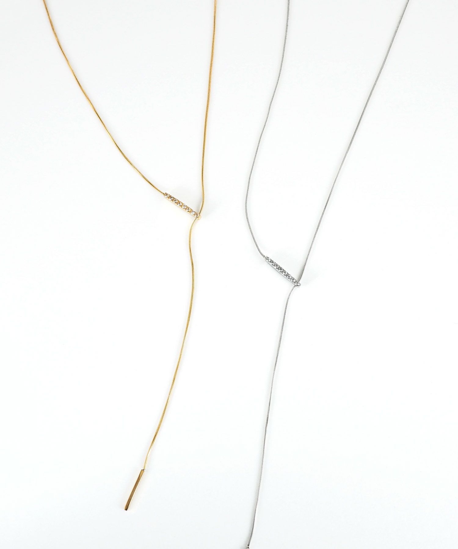 パヴェバーY字サージカルステンレスネックレス