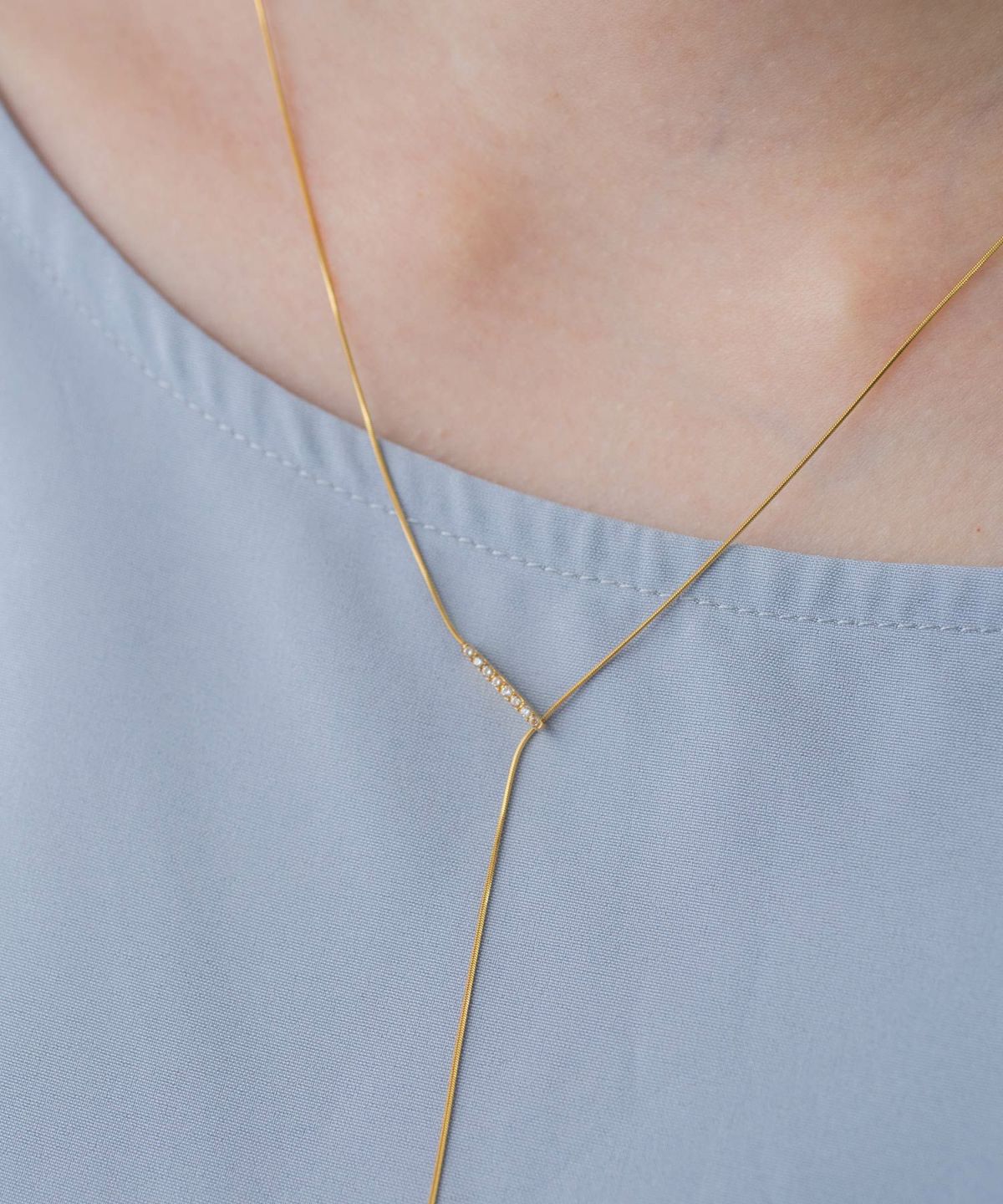 パヴェバーY字サージカルステンレスネックレス