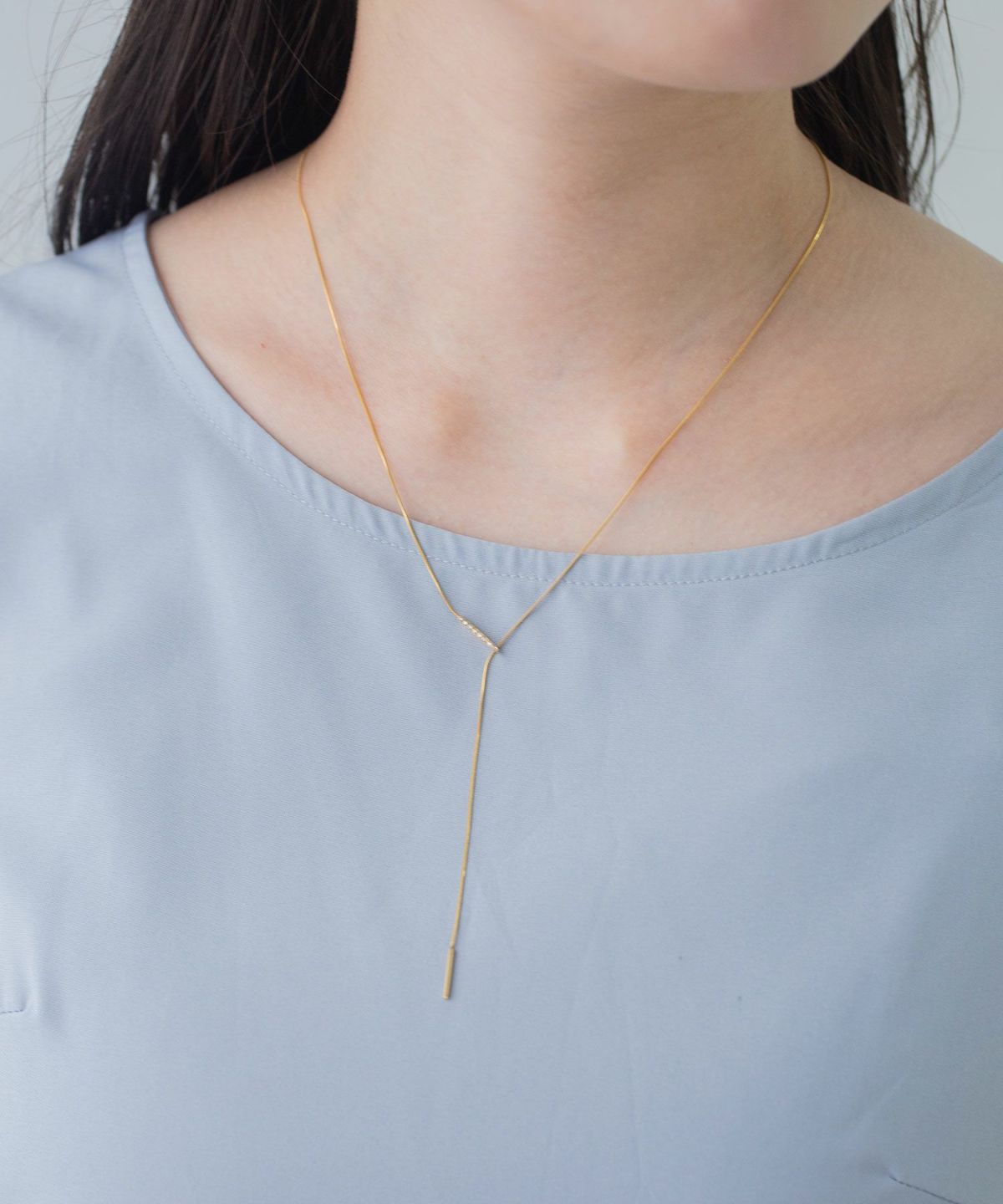 パヴェバーY字サージカルステンレスネックレス