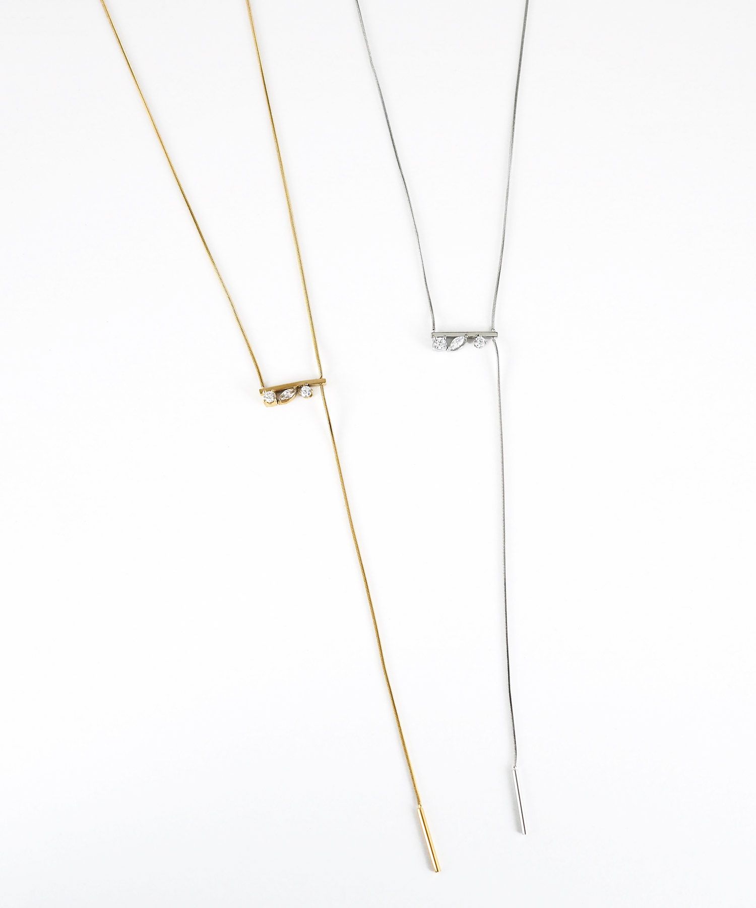 ビジューバーY字サージカルステンレスネックレス