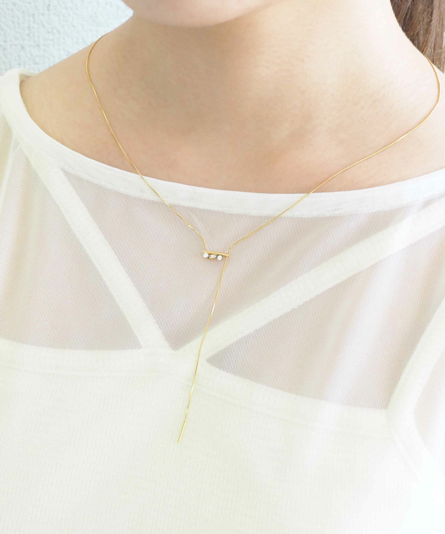 ビジューバーY字サージカルステンレスネックレス