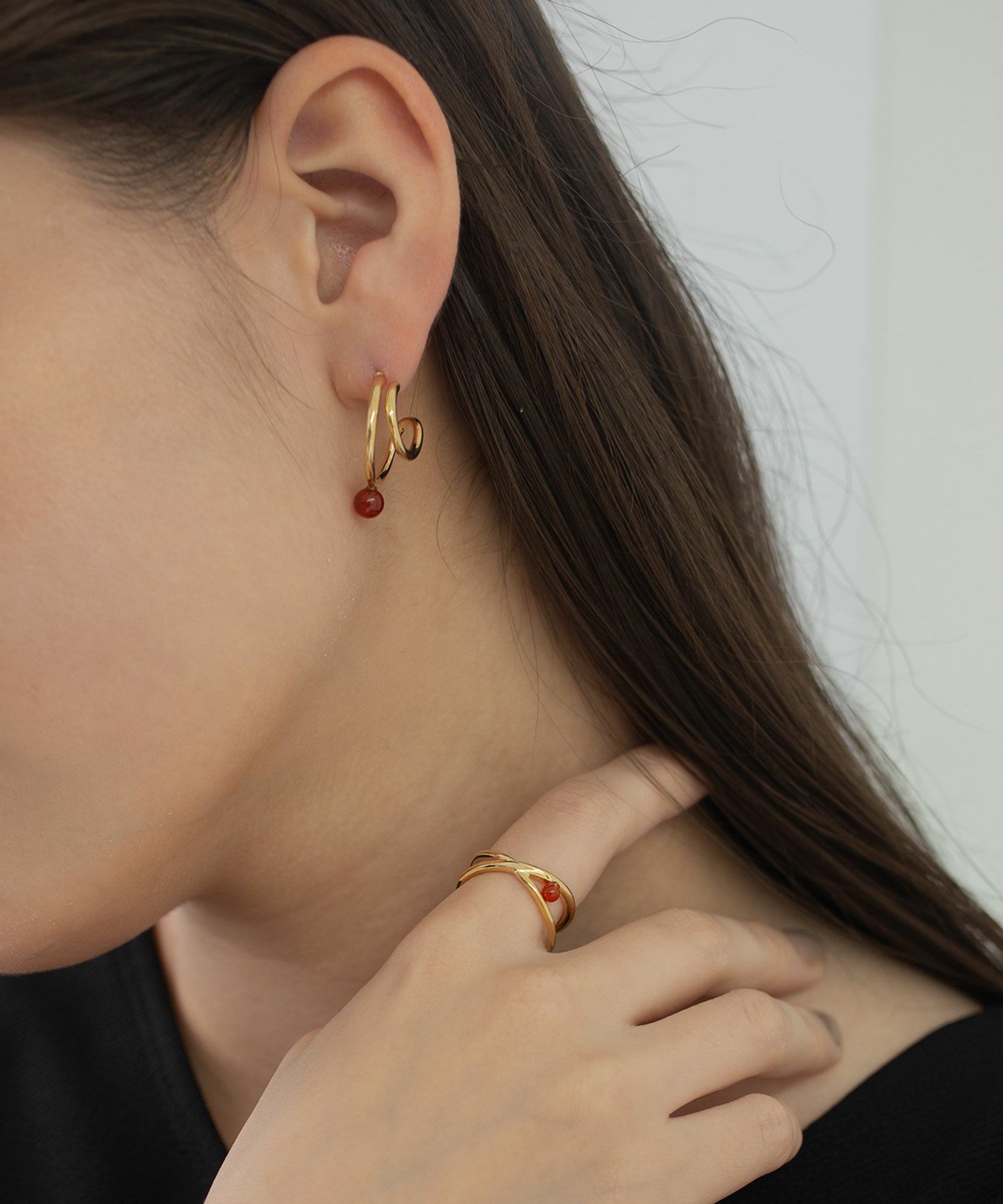 ストーン2連フープピアス【MUK blossom stone】