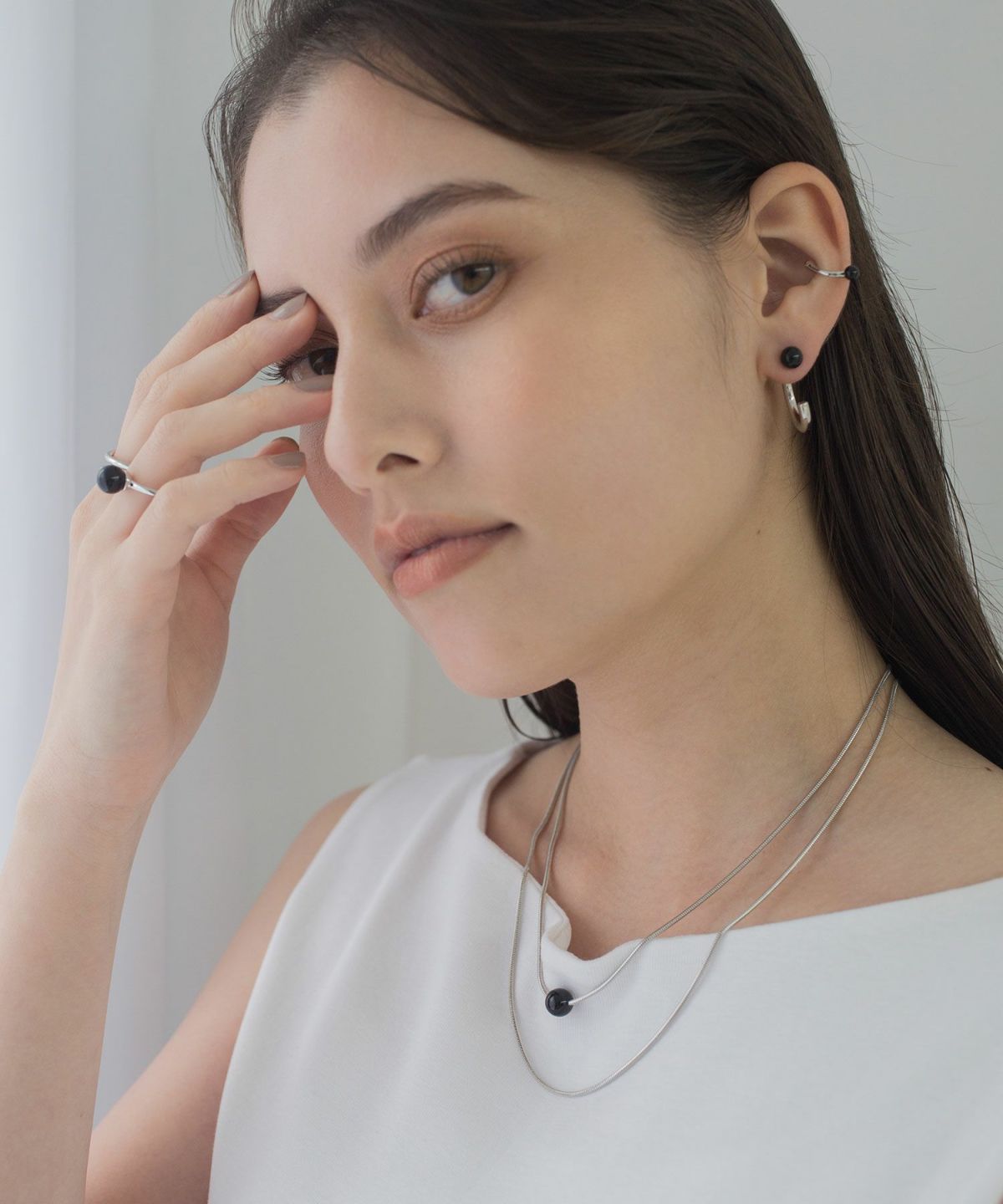 ストーンCカールフープピアス【MUK blossom stone】