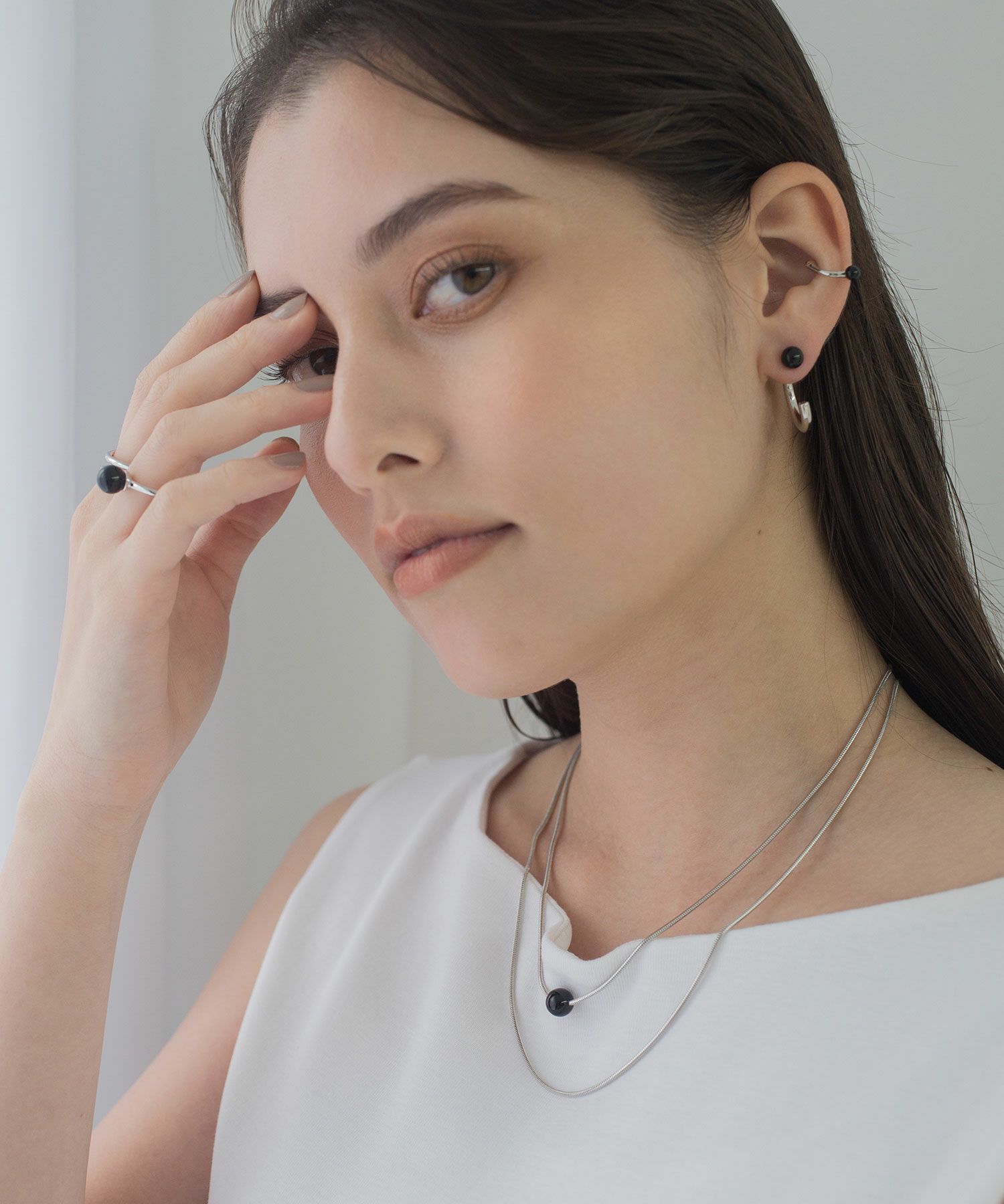 ストーンCカールフープピアス【MUK blossom stone】