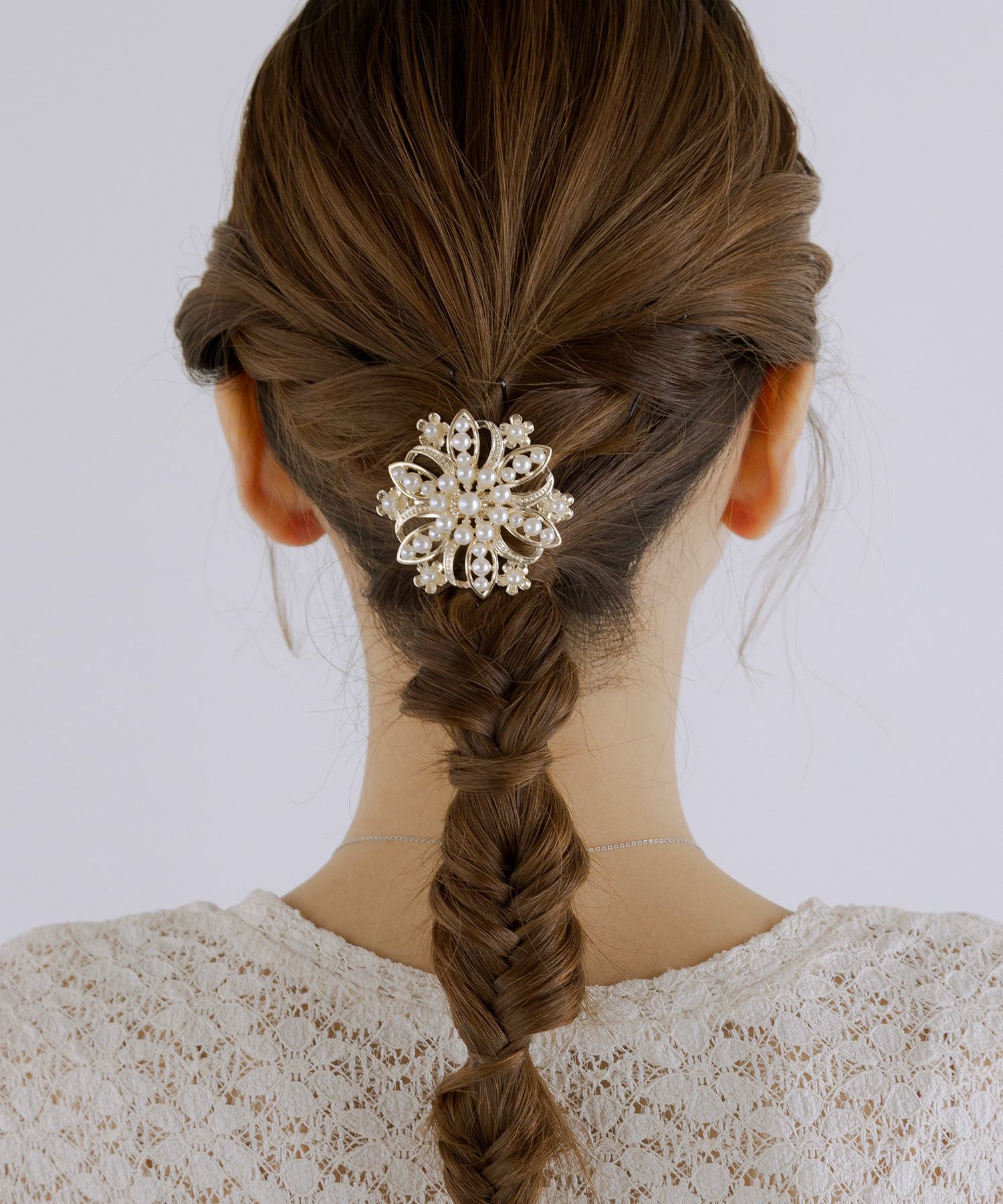 メタルフラワーパールバレッタ