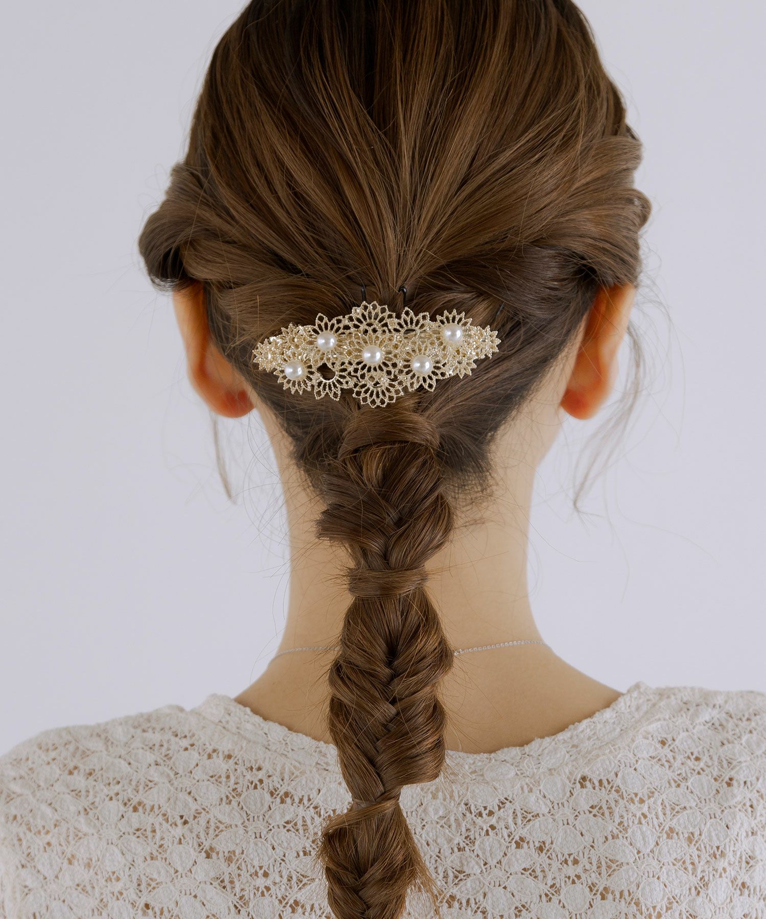 レースフラワーパールバレッタ