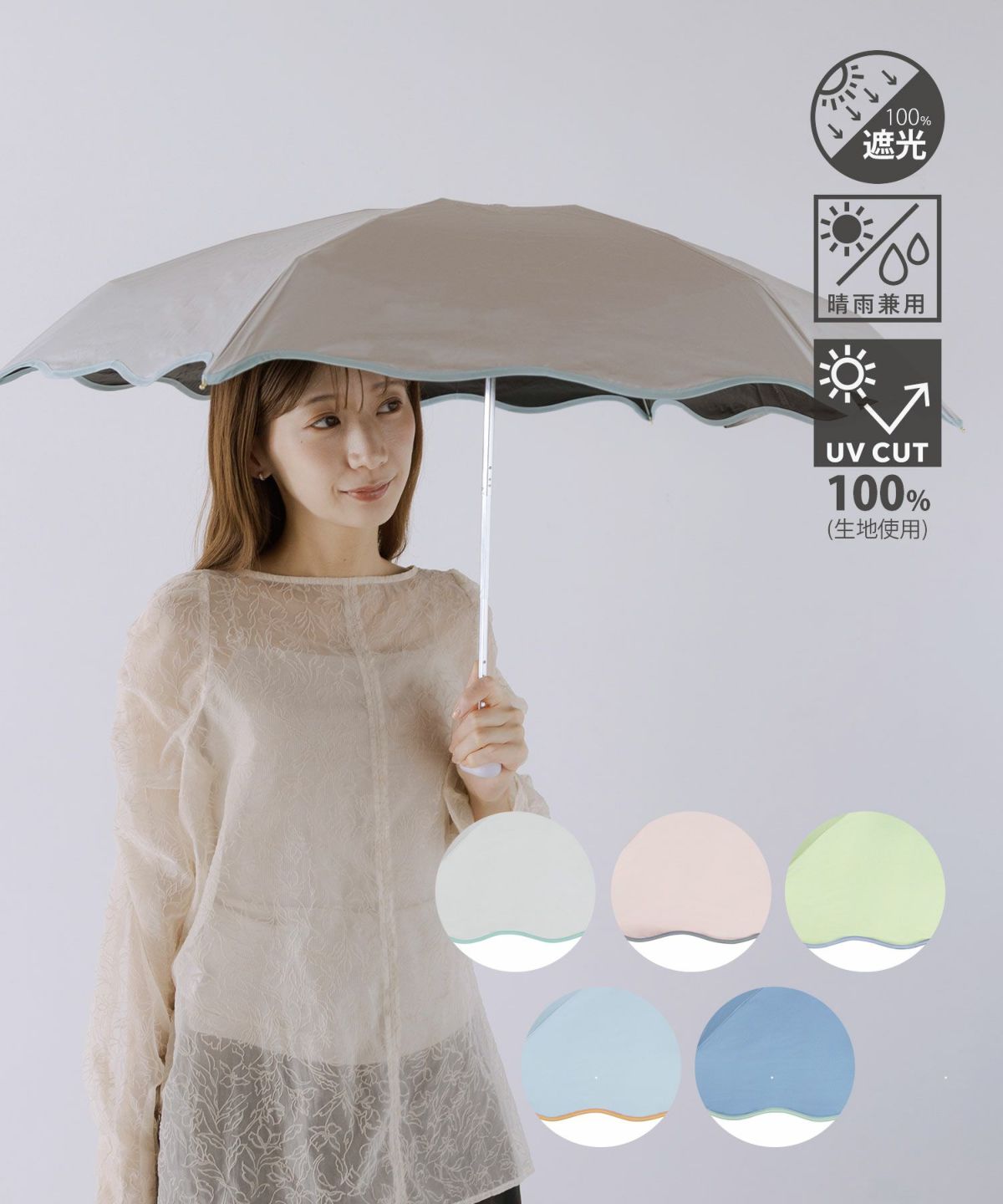 遮光ウェーブパイピングパラソル 折りたたみ晴雨兼用日傘