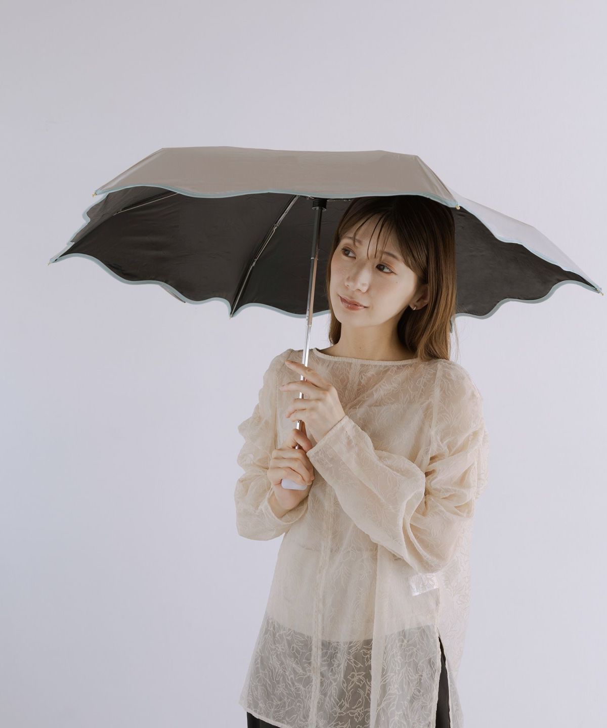 遮光ウェーブパイピングパラソル 折りたたみ晴雨兼用日傘