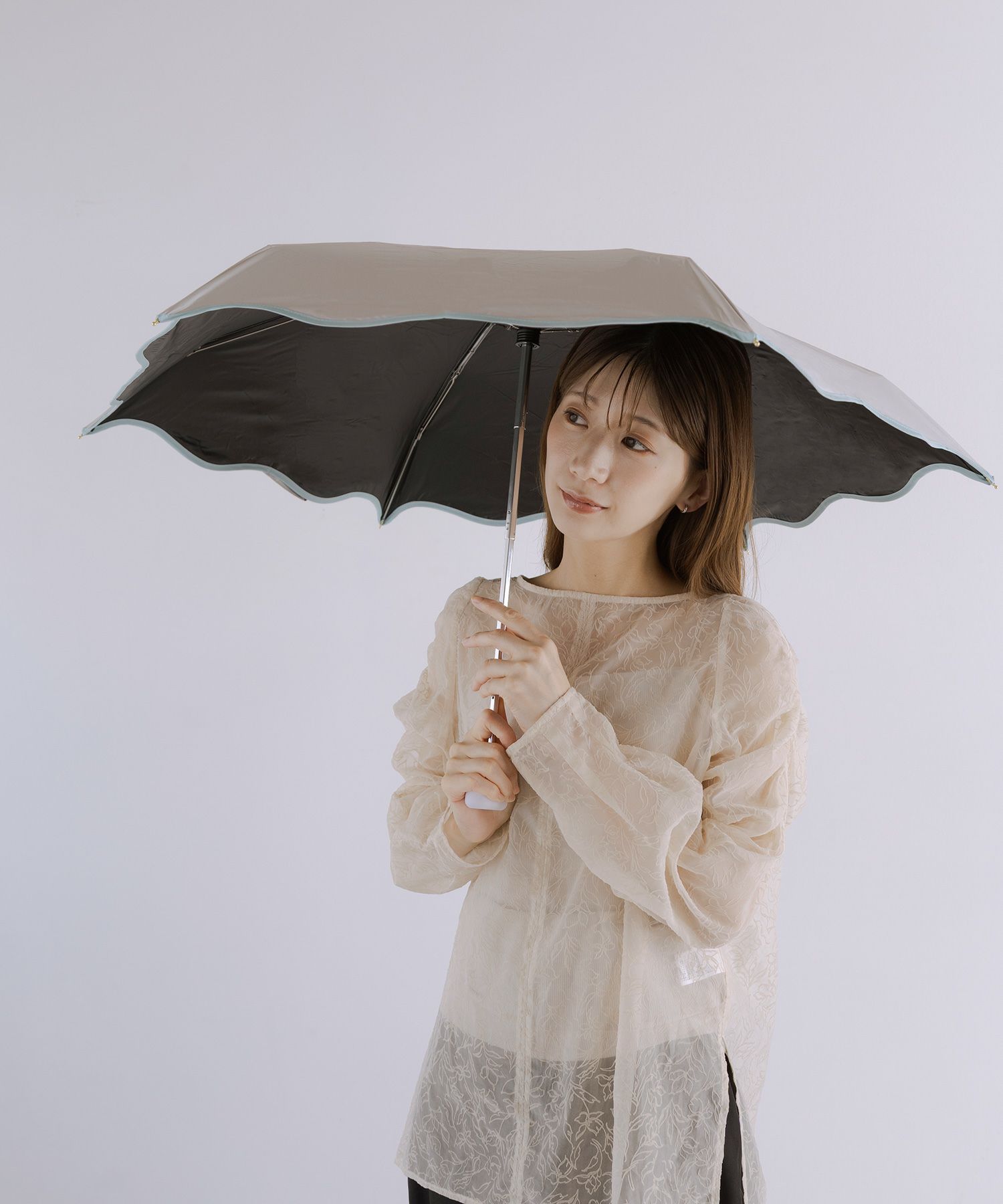 遮光ウェーブパイピングパラソル 折りたたみ晴雨兼用日傘