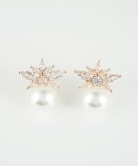 フラワーキュービックパールチタンポストピアス