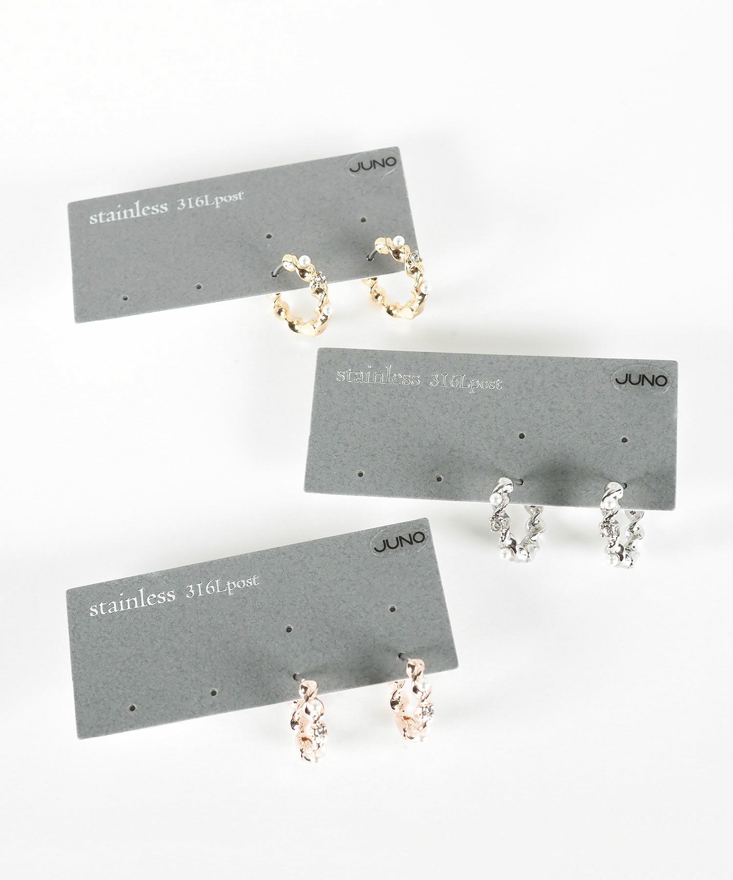 パールストーンツイストサージカルステンレスポストピアス