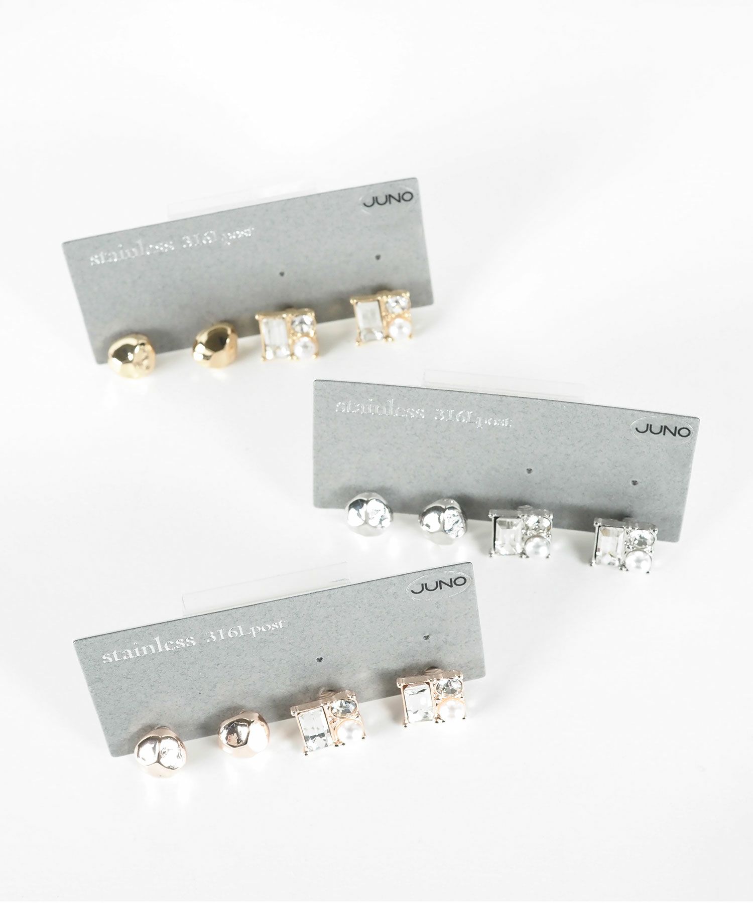 スクエアパールストーンセットサージカルステンレスポストピアス
