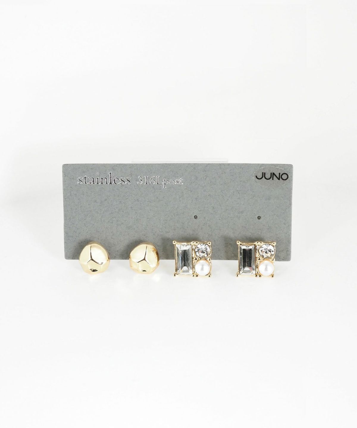 スクエアパールストーンセットサージカルステンレスポストピアス